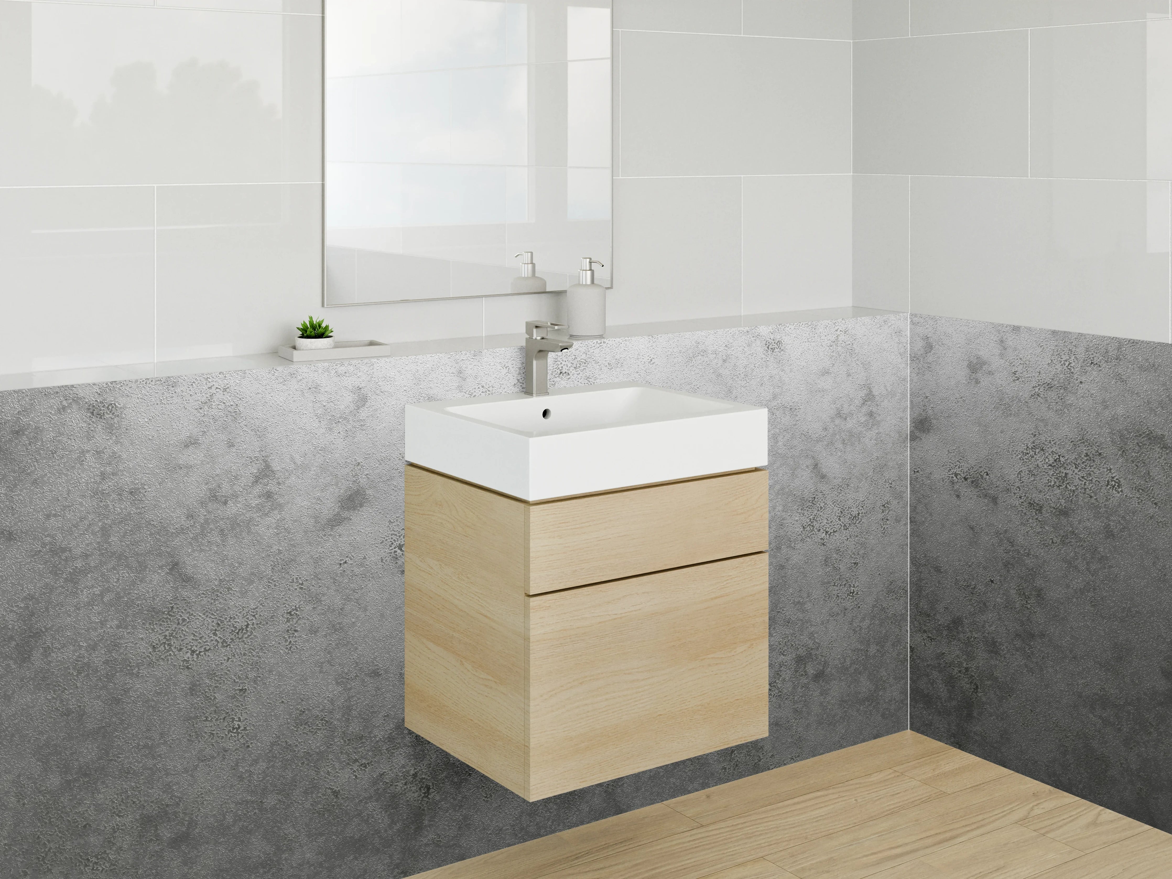 Waschbecken-Rückwand - Gerollter Marmor-Look in Weiß und Grau