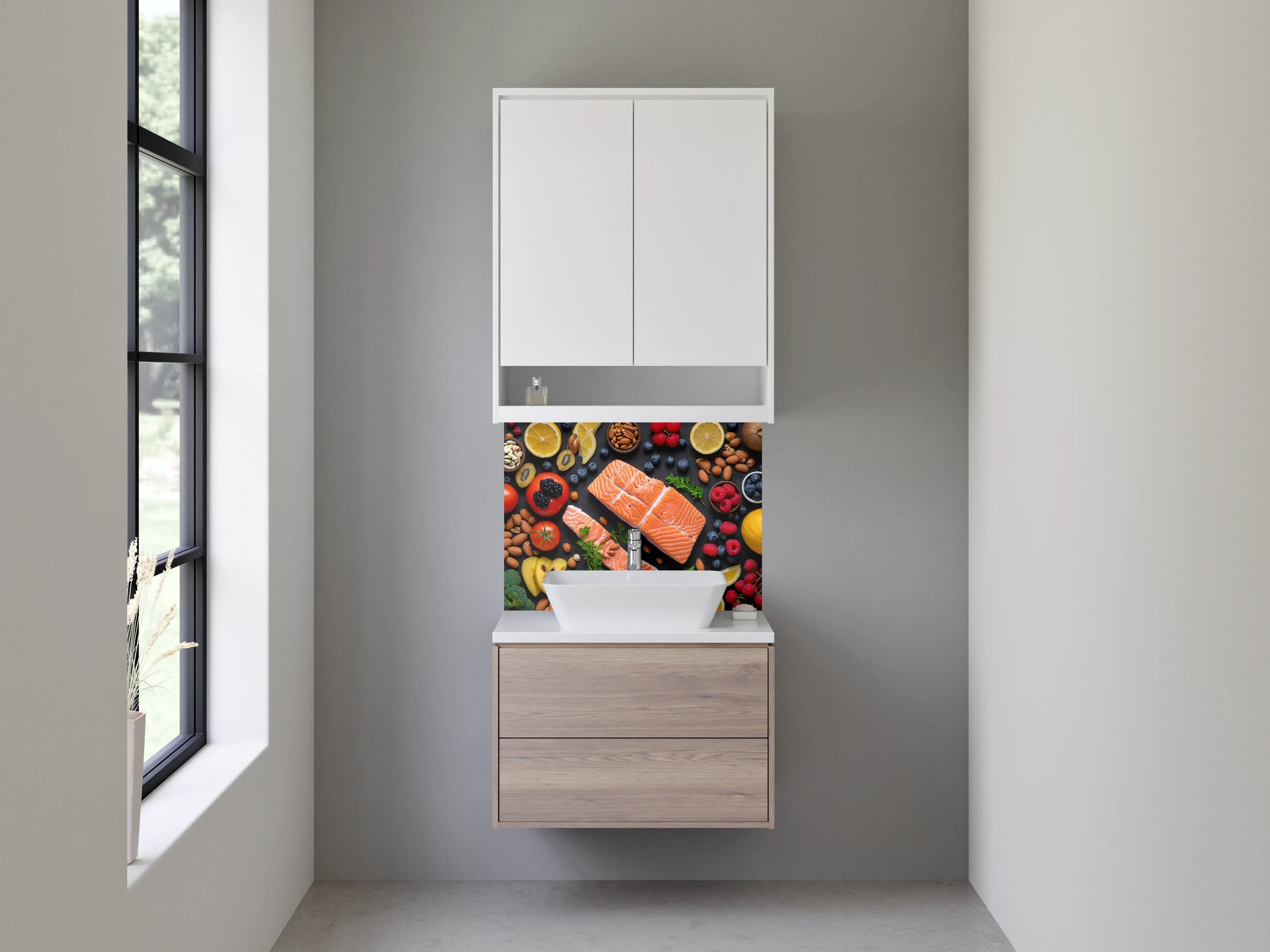 Waschbecken-Rückwand - Gesunde Küche – Lachs und Superfoods
