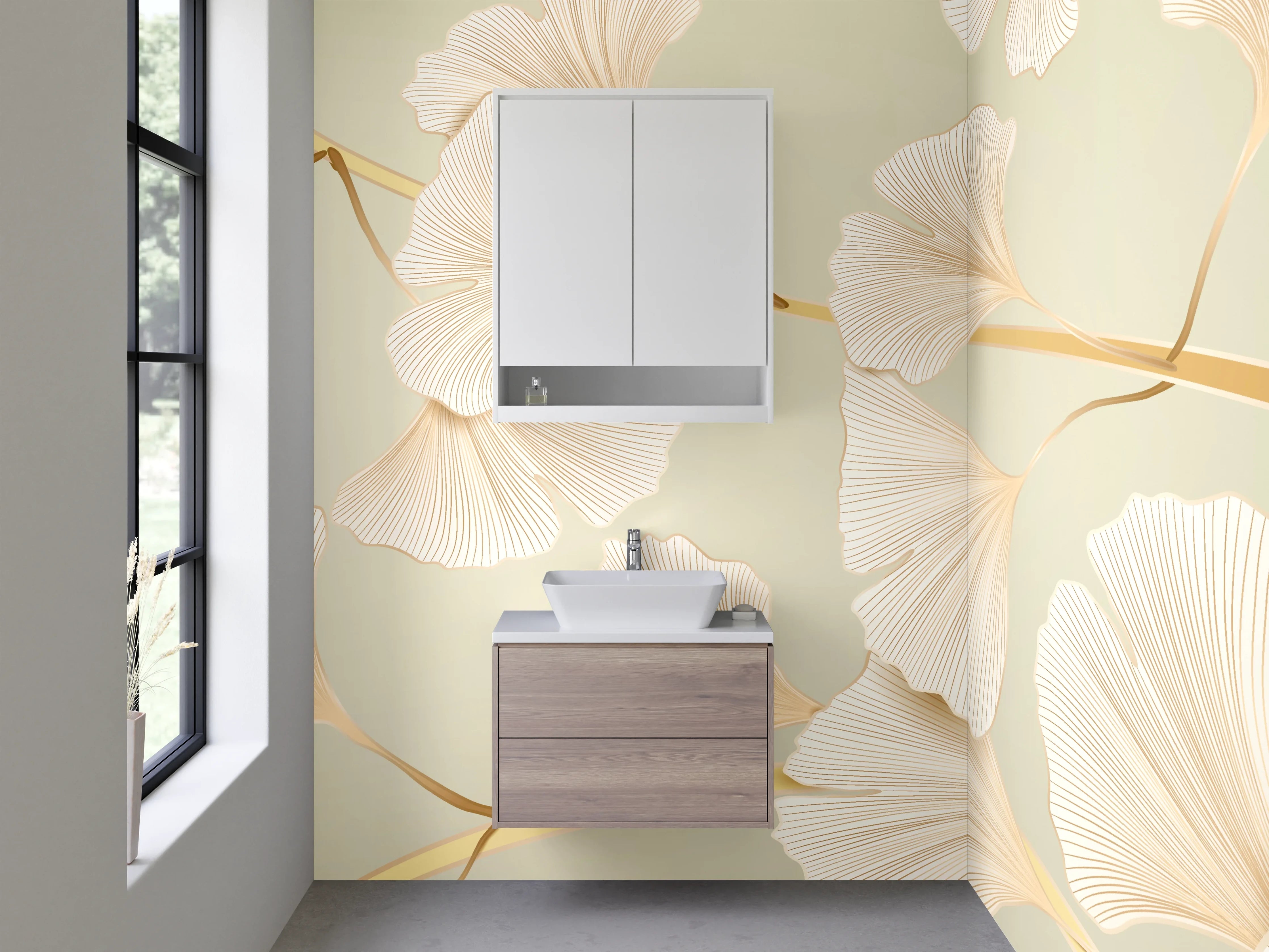 Waschbecken-Rückwand - Ginkgo Blätter Eleganz Wanddesign