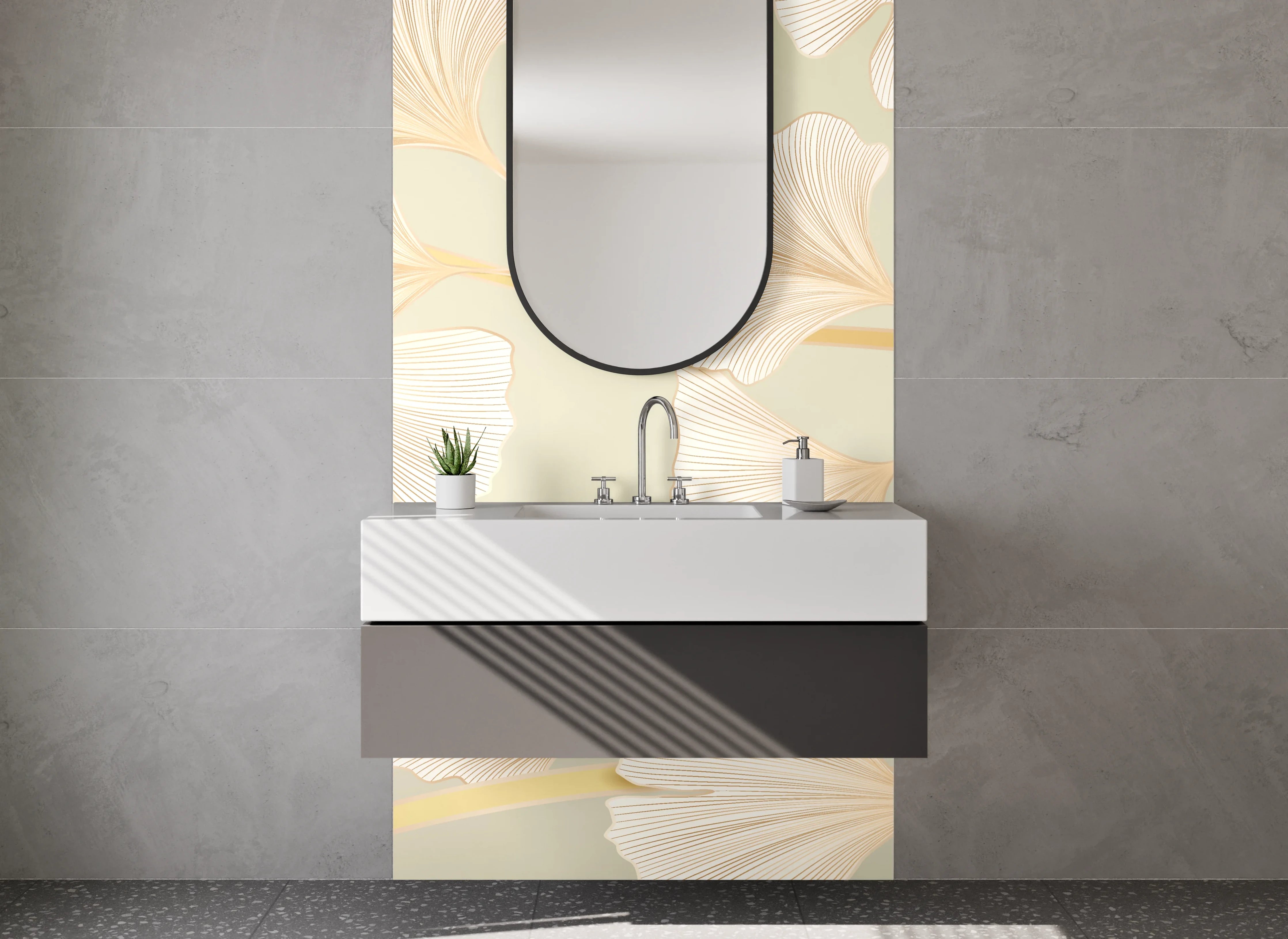 Waschbecken-Rückwand - Ginkgo Blätter Eleganz Wanddesign