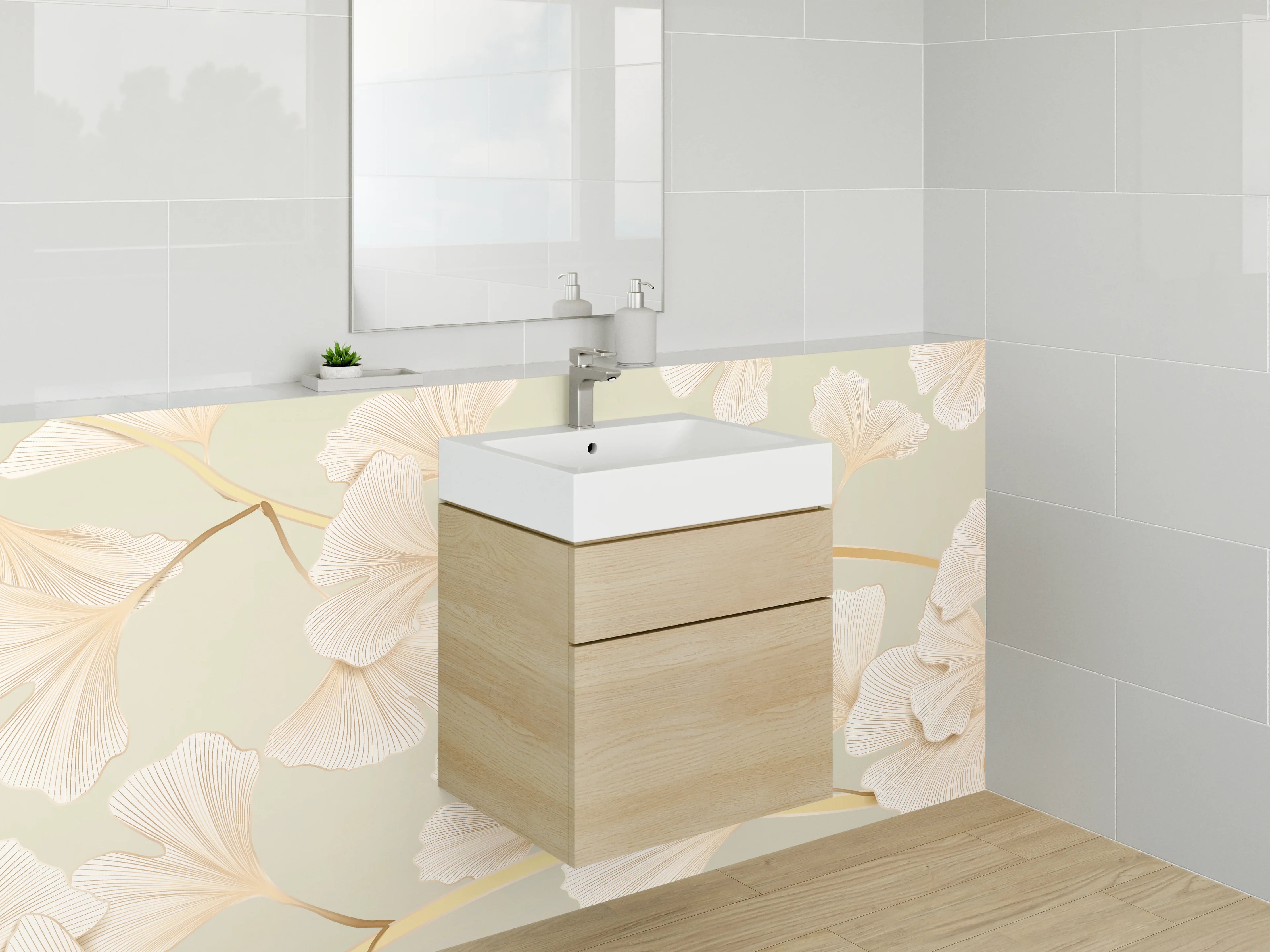 Waschbecken-Rückwand - Ginkgo Blätter Eleganz Wanddesign