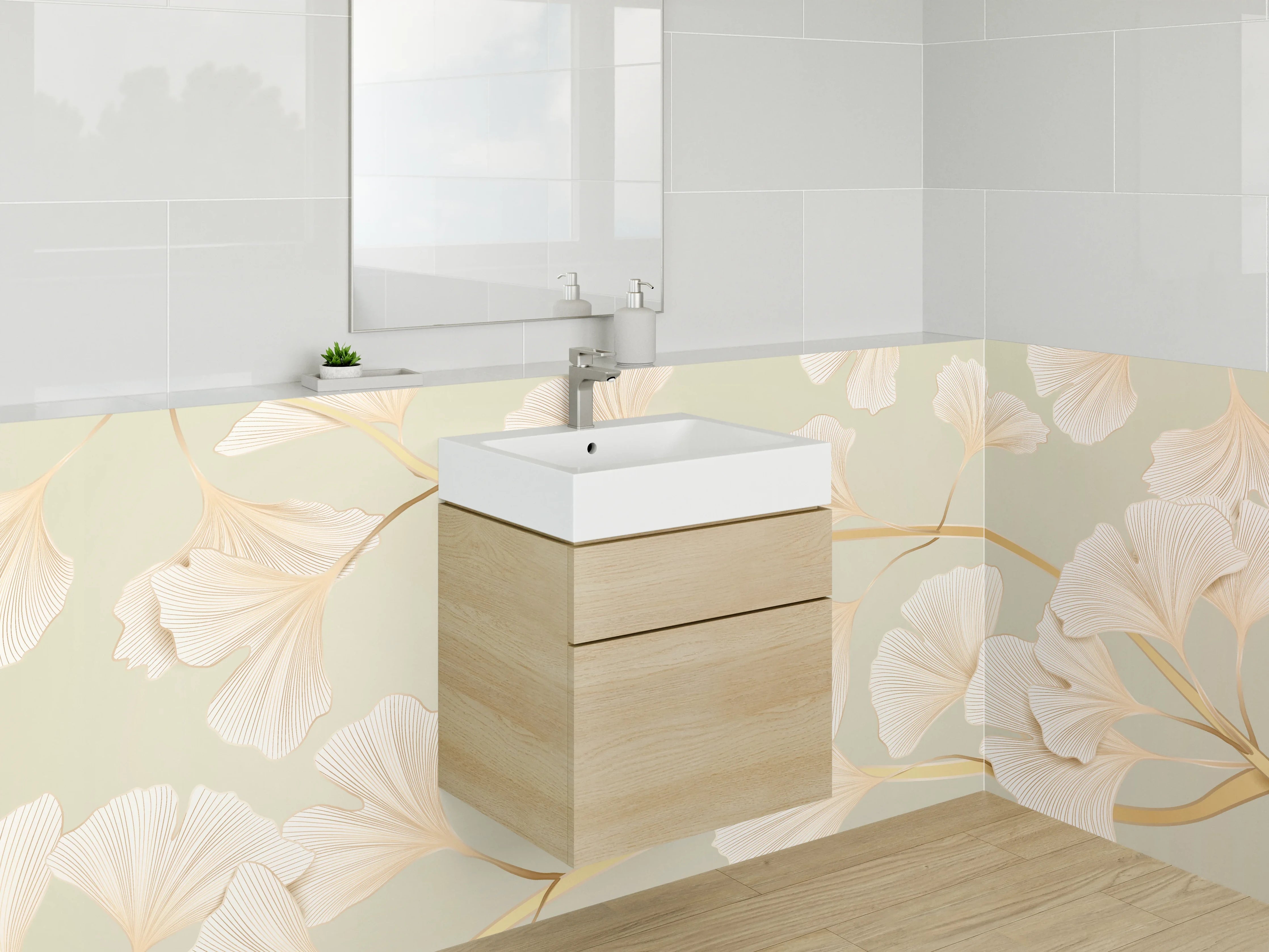 Waschbecken-Rückwand - Ginkgo Blätter Eleganz Wanddesign