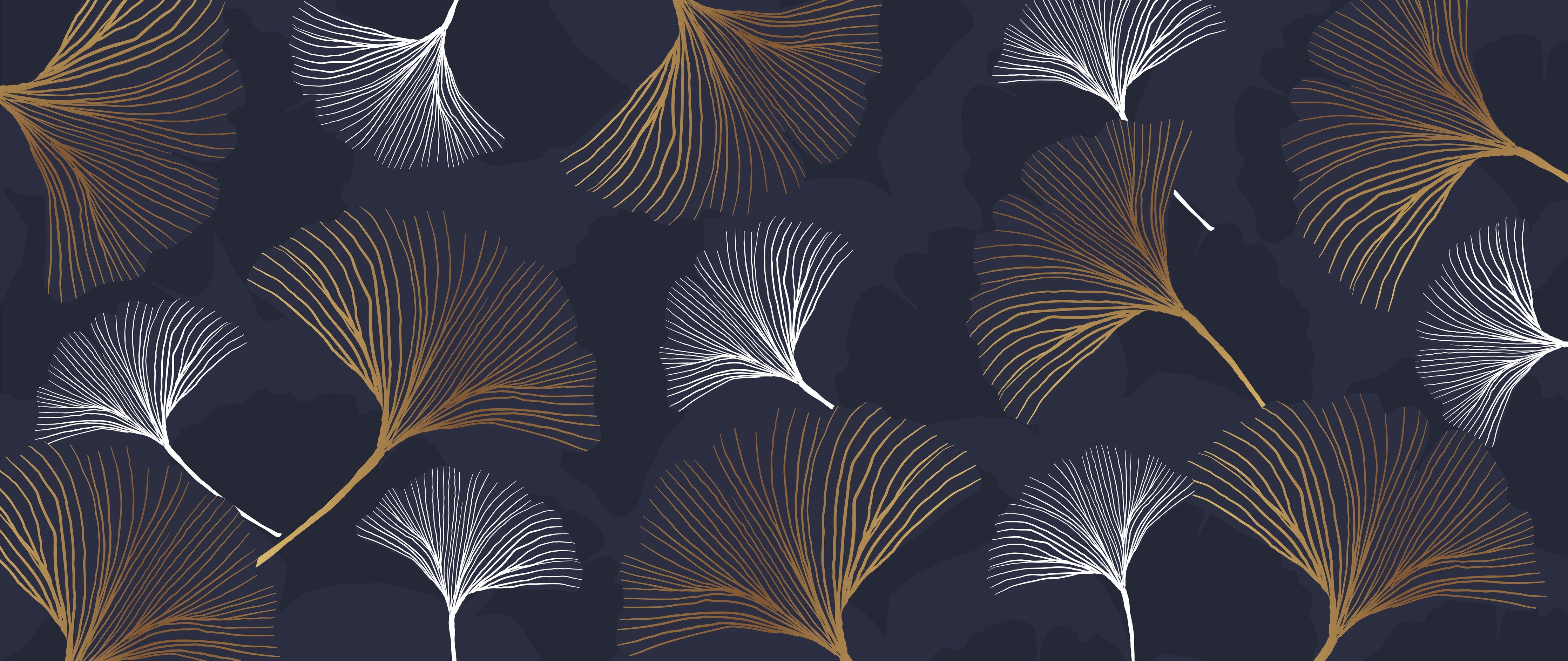 Waschbecken-Rückwand-Ginkgo-Lineart auf Dunkelblau – Modern