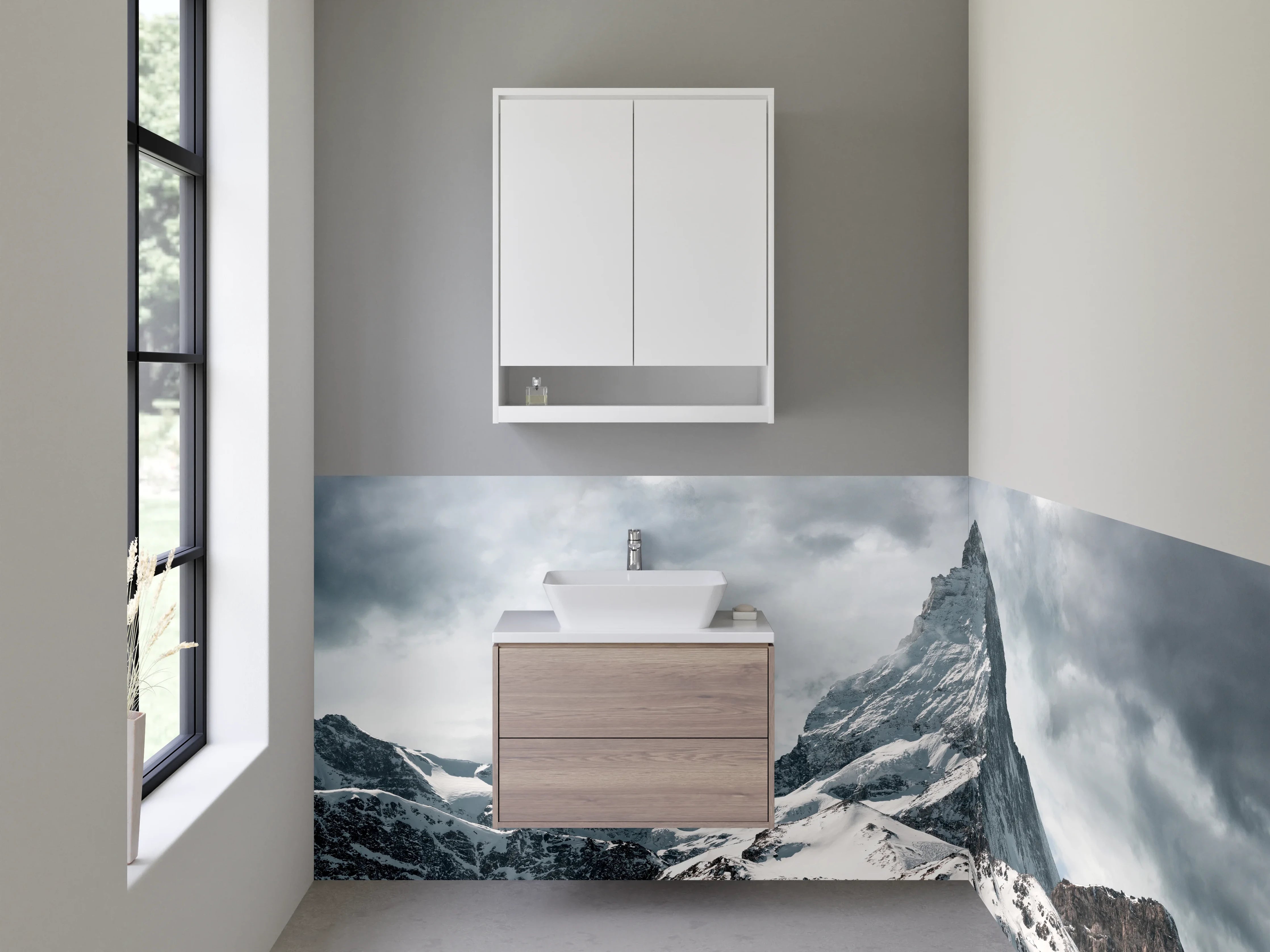 Waschbecken-Rückwand - Gipfelsturm in den Alpen