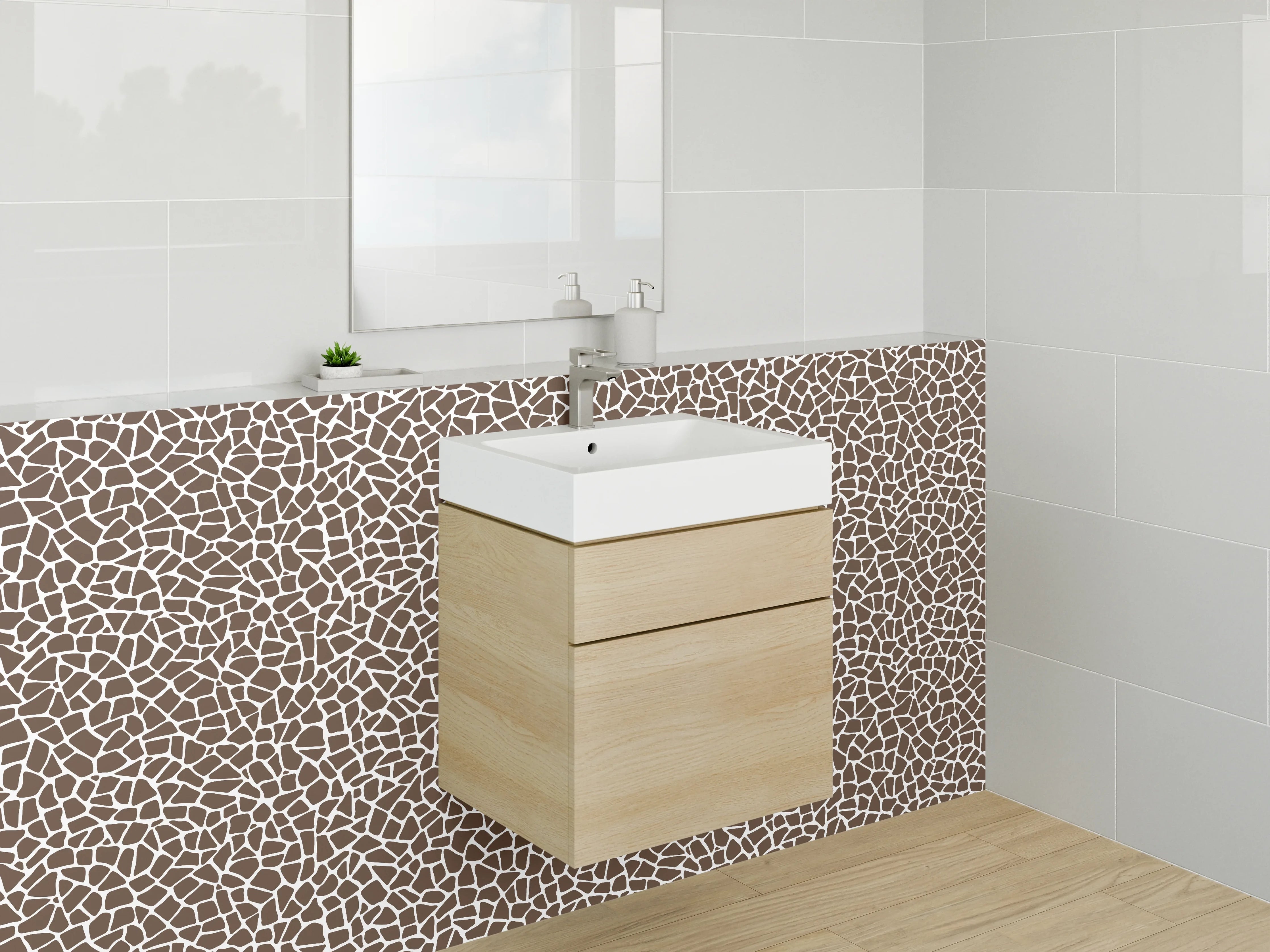 Waschbecken-Rückwand - Giraffenmuster Braun Weiß Modern
