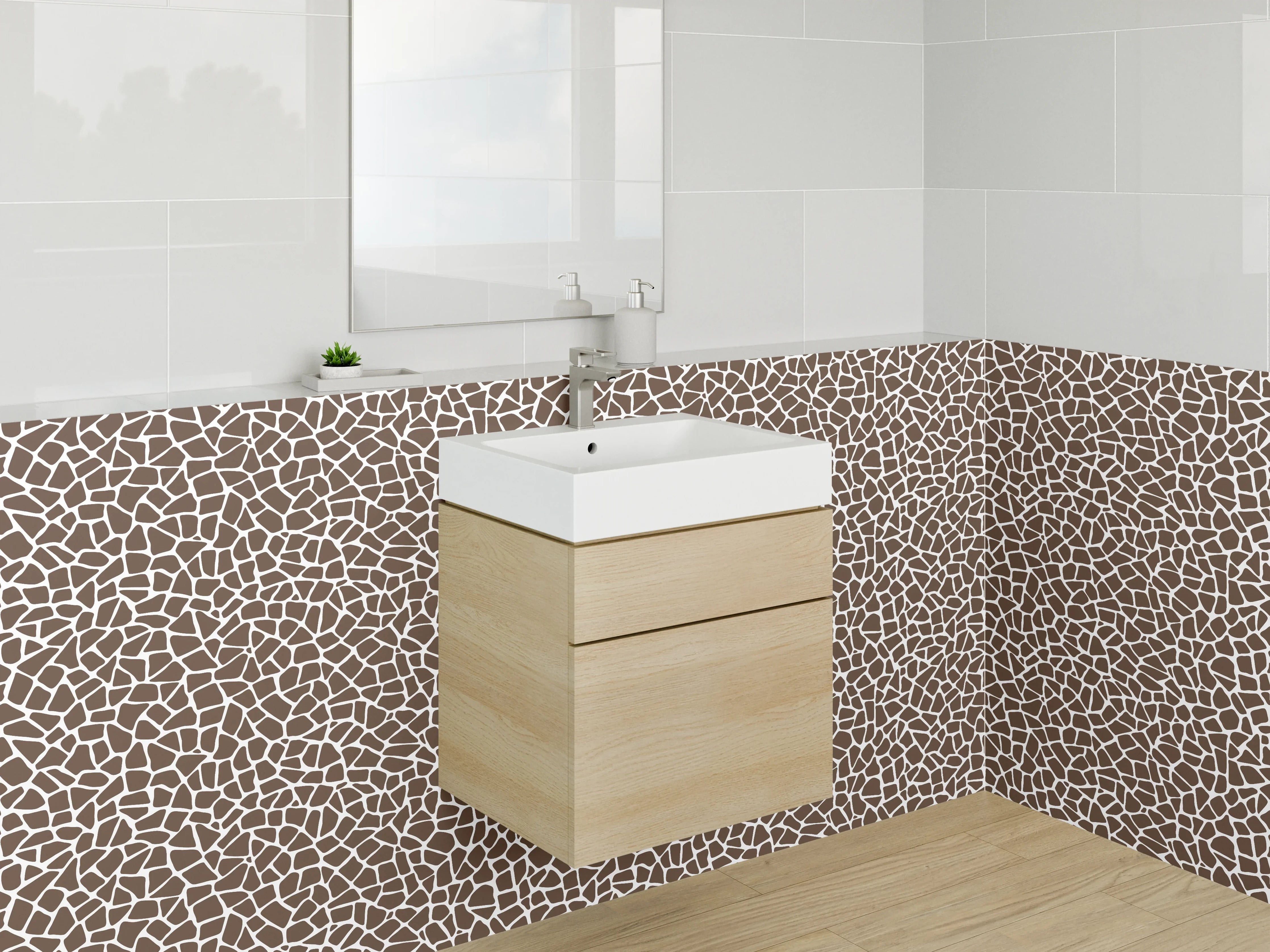 Waschbecken-Rückwand - Giraffenmuster Braun Weiß Modern