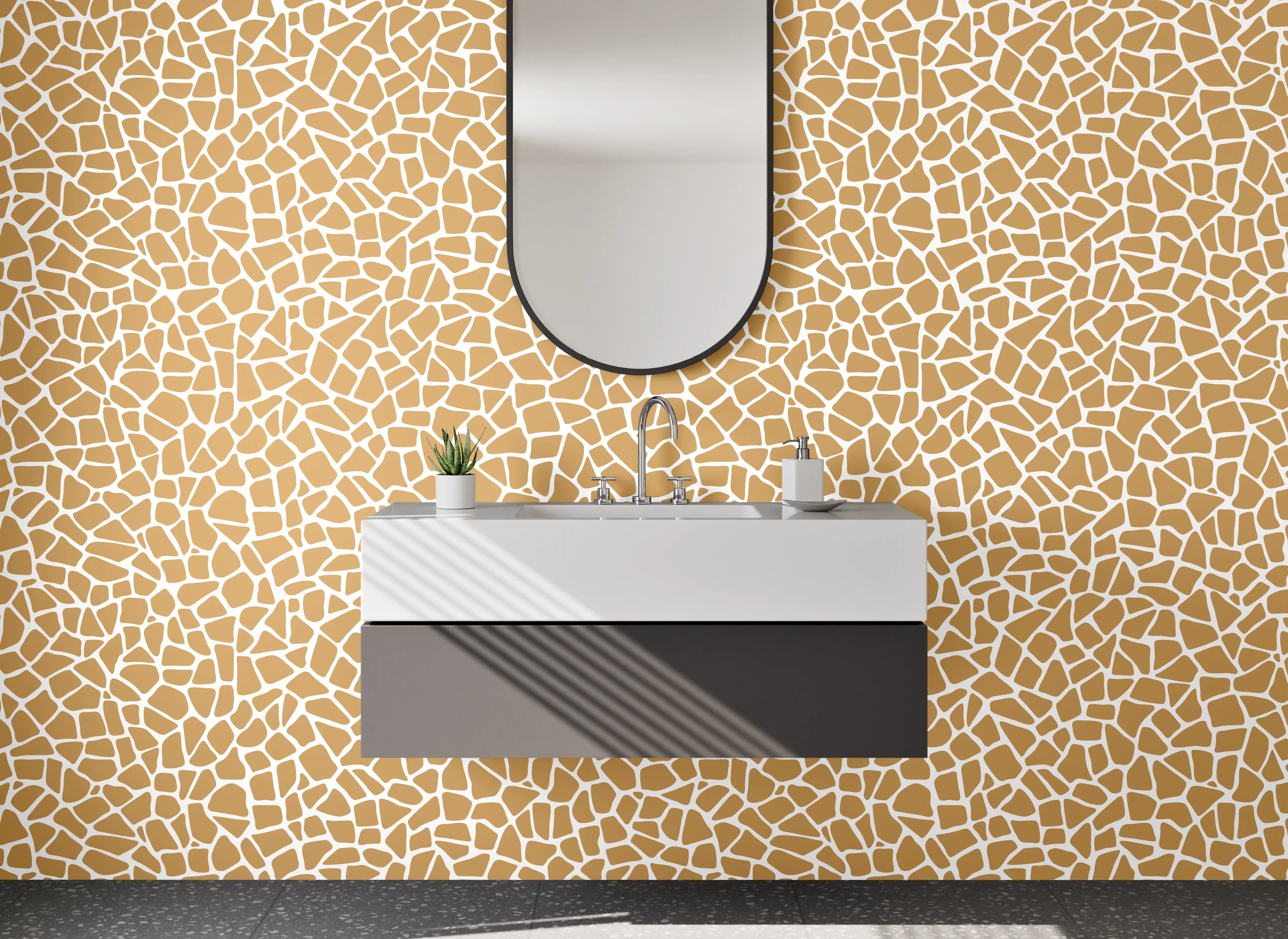 Waschbecken-Rückwand - Giraffenmuster Braun Weiß Mosaik Design