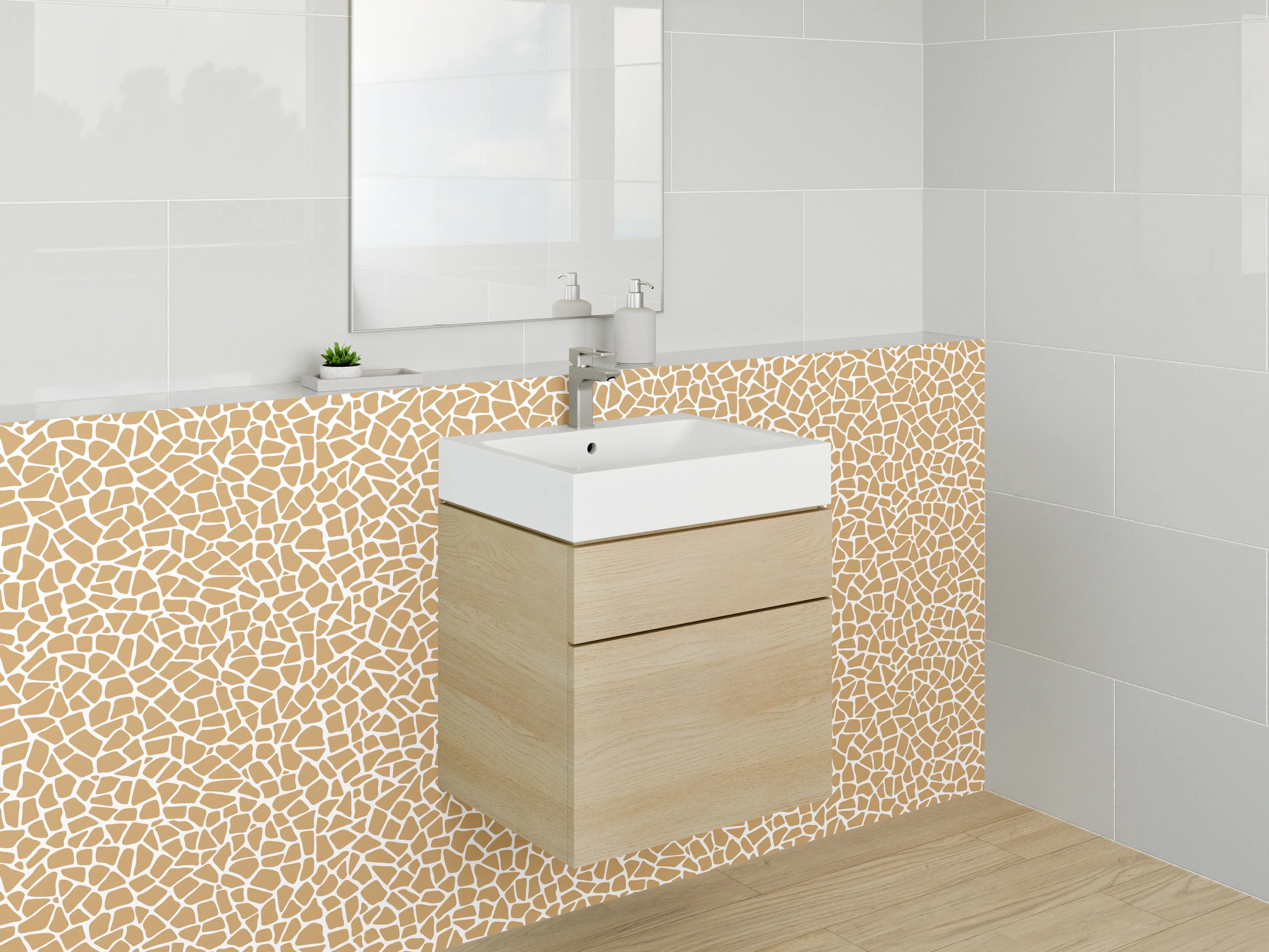 Waschbecken-Rückwand - Giraffenmuster Braun Weiß Mosaik Design