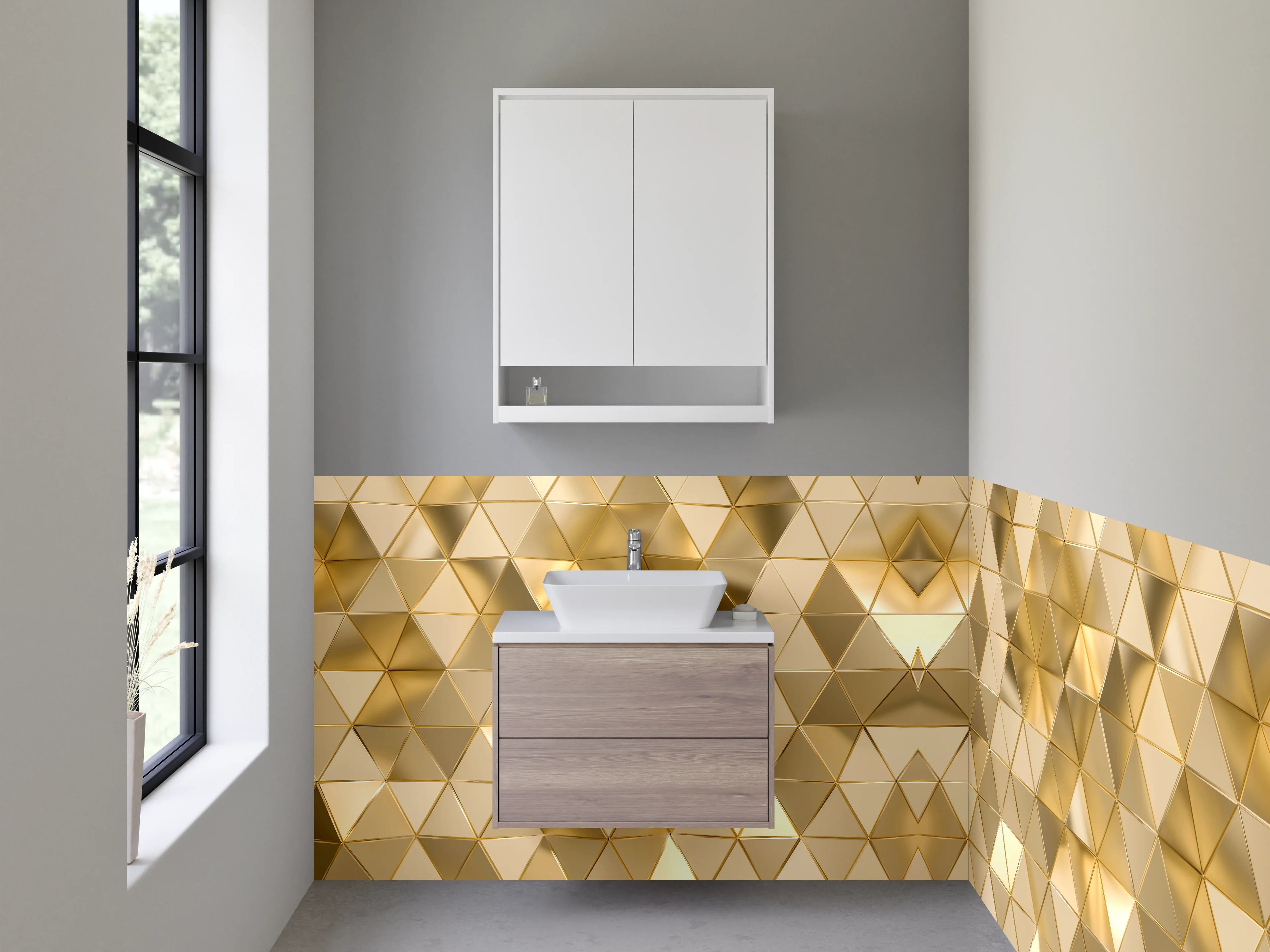 Waschbecken-Rückwand - Goldene 3D-Relief-Textur faszinierend