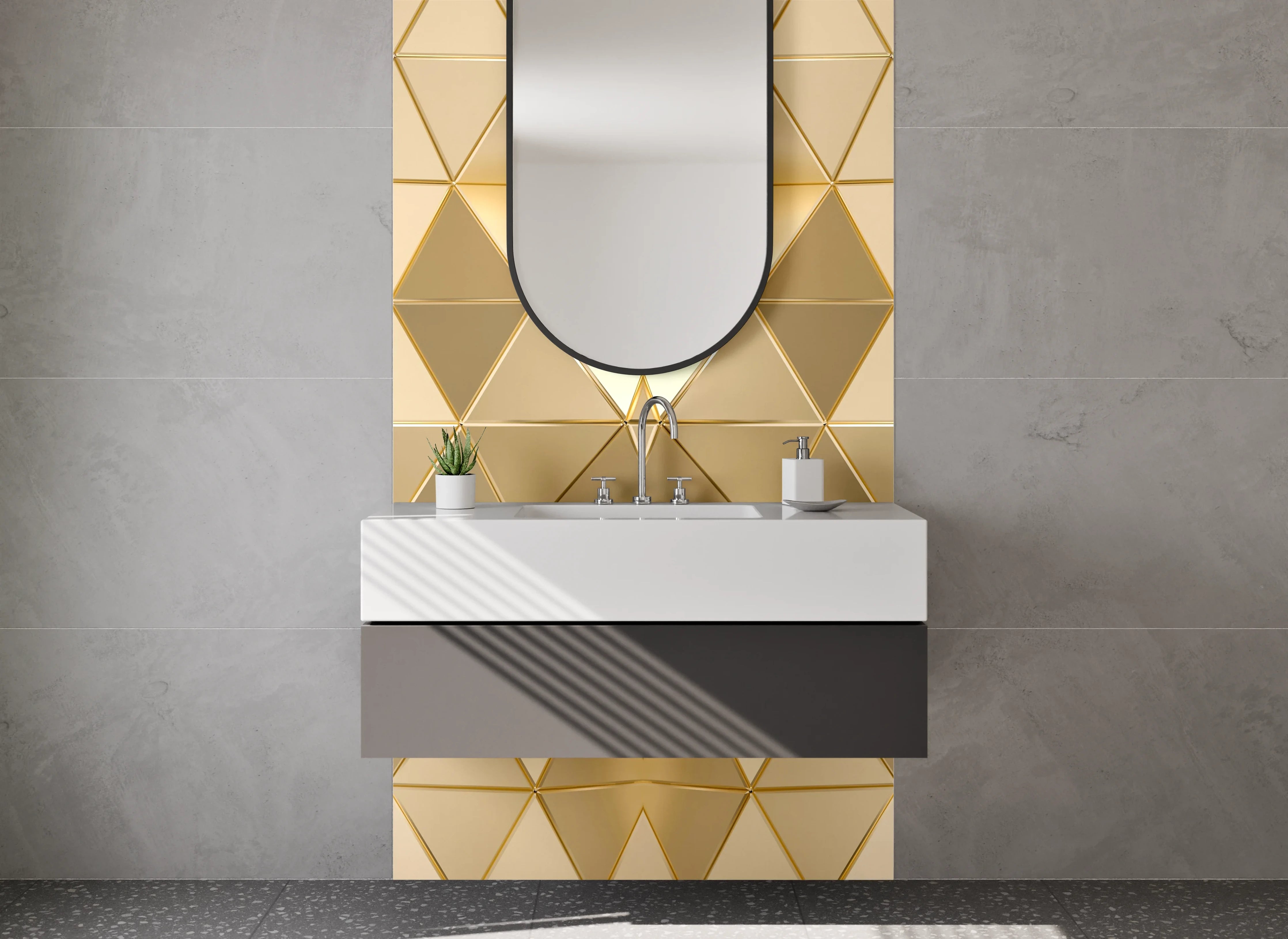 Waschbecken-Rückwand - Goldene 3D-Relief-Textur faszinierend