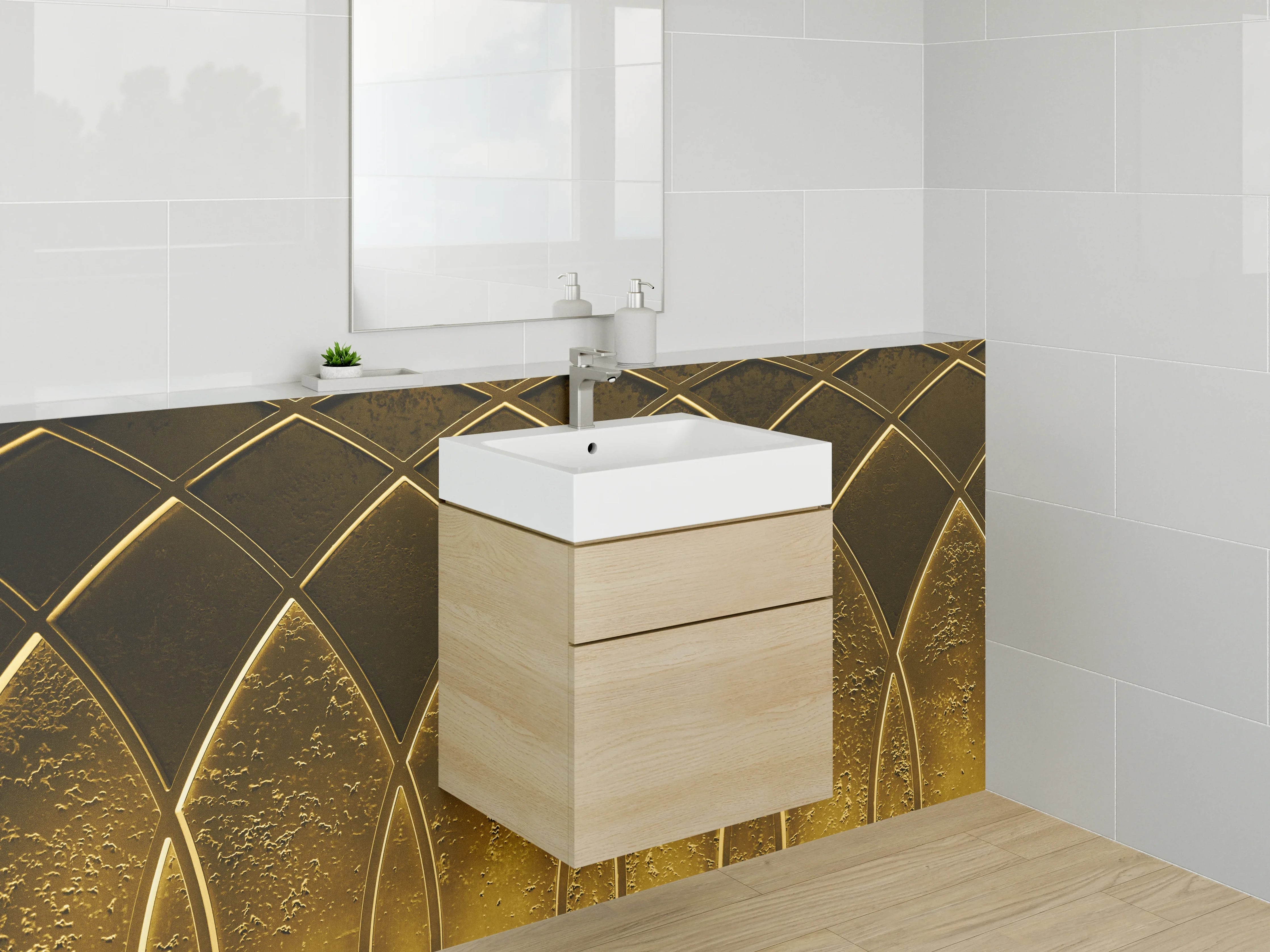 Waschbecken-Rückwand - Goldene Art Deco Ornament Muster