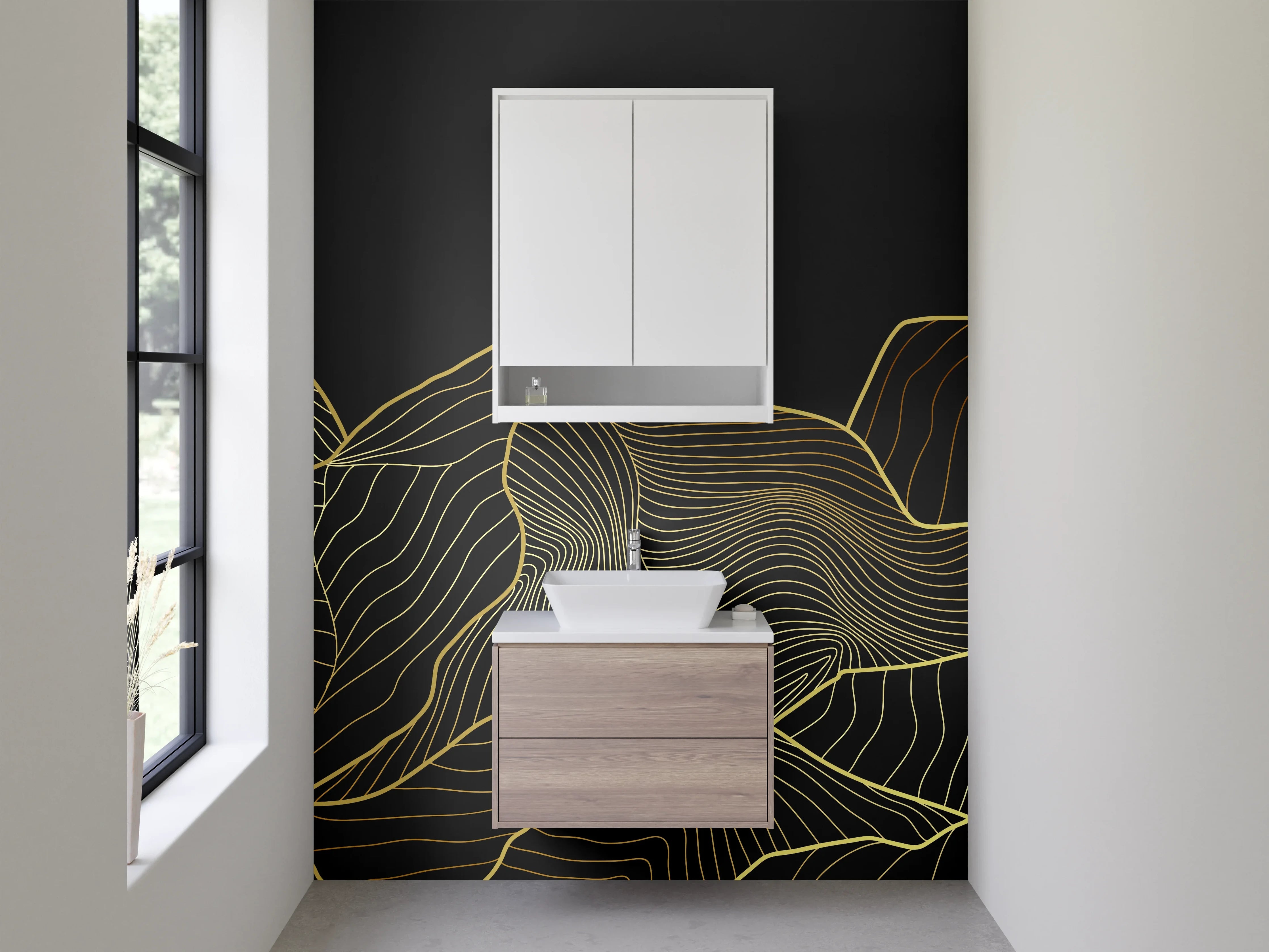 Waschbecken-Rückwand - Goldene Bergketten auf dunklem Hintergrund