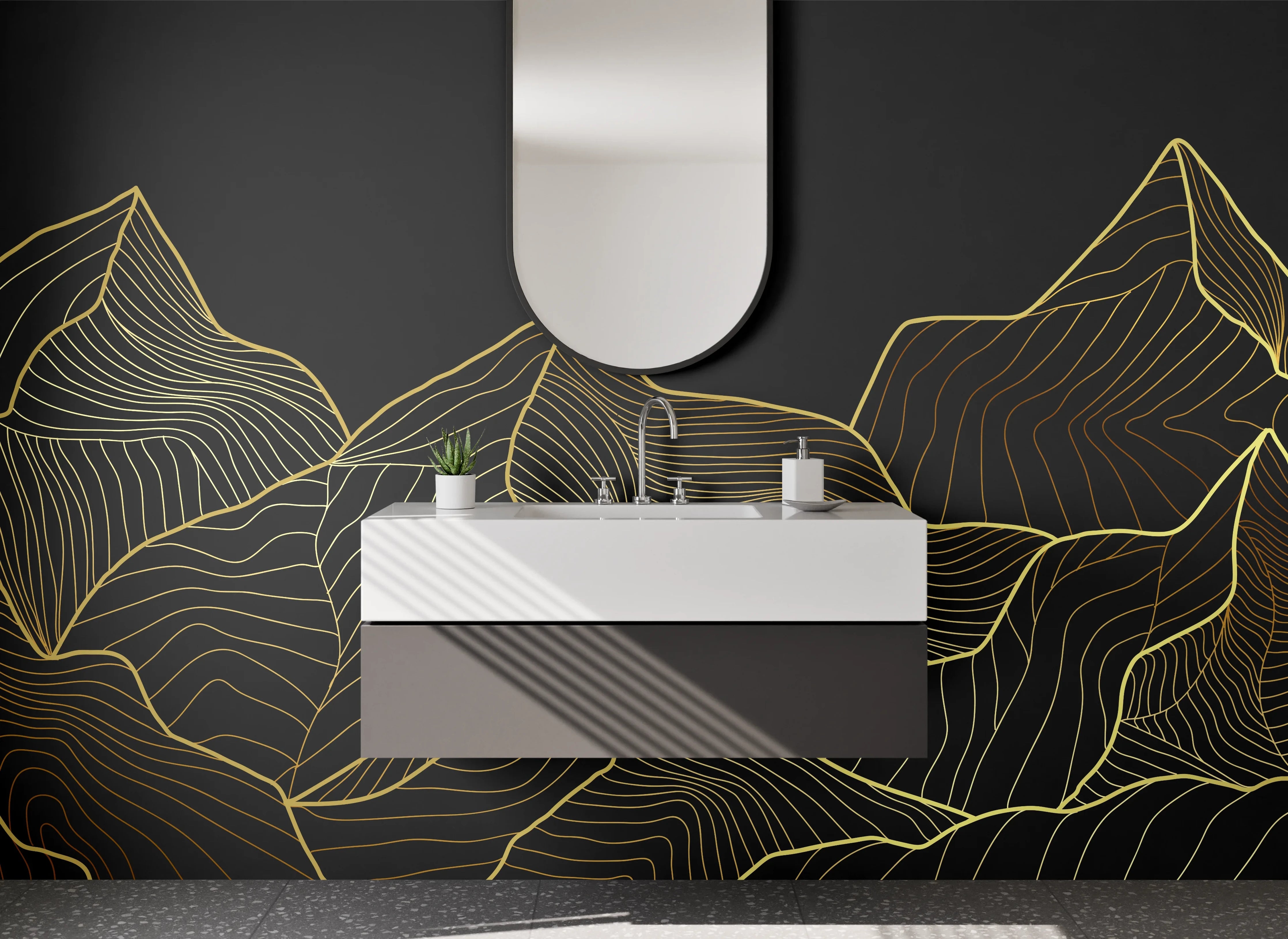 Waschbecken-Rückwand - Goldene Bergketten auf dunklem Hintergrund