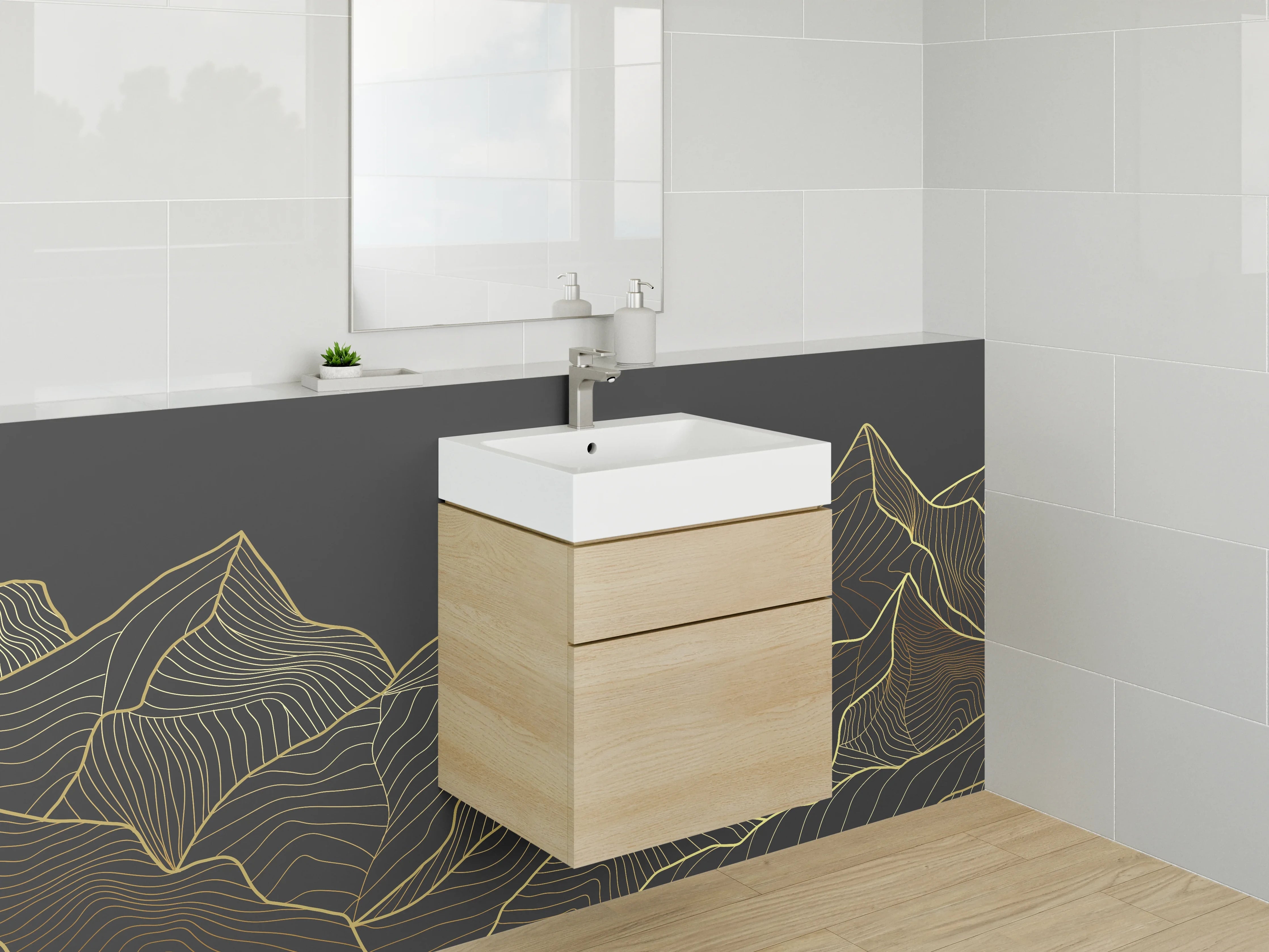 Waschbecken-Rückwand - Goldene Bergketten auf dunklem Hintergrund