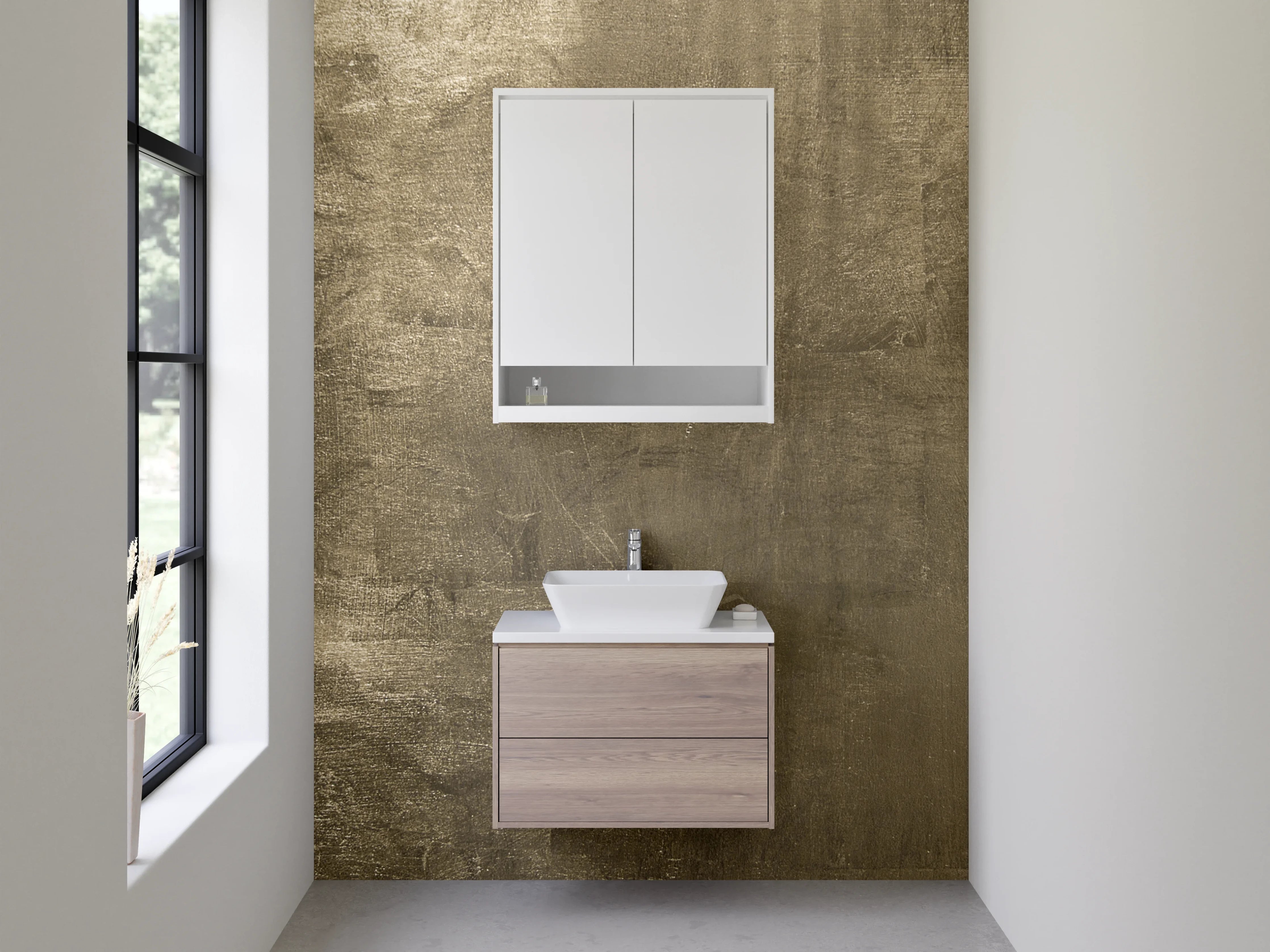 Waschbecken-Rückwand - Goldene Betonwand mit Metallic-Glanz