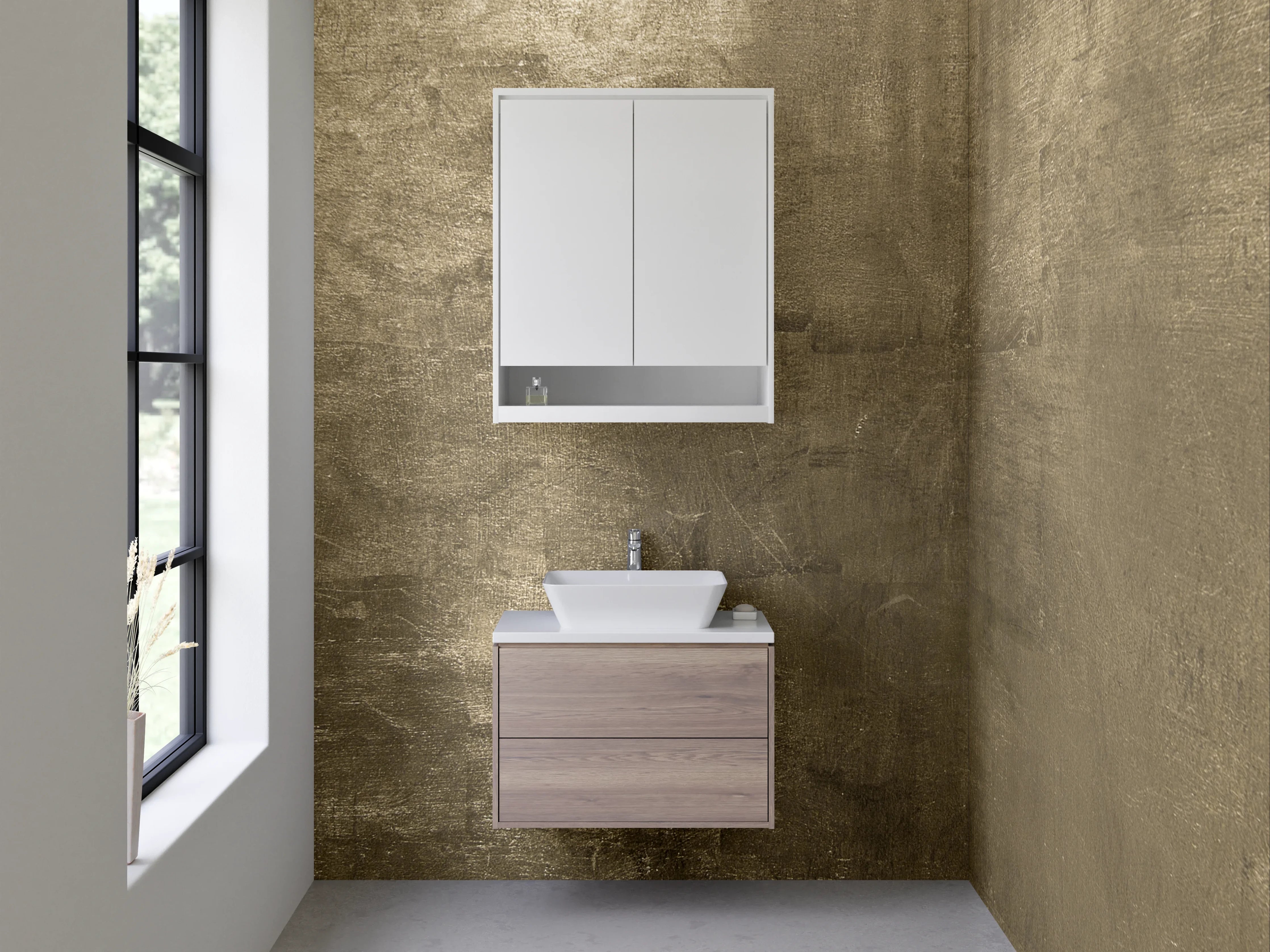 Waschbecken-Rückwand - Goldene Betonwand mit Metallic-Glanz