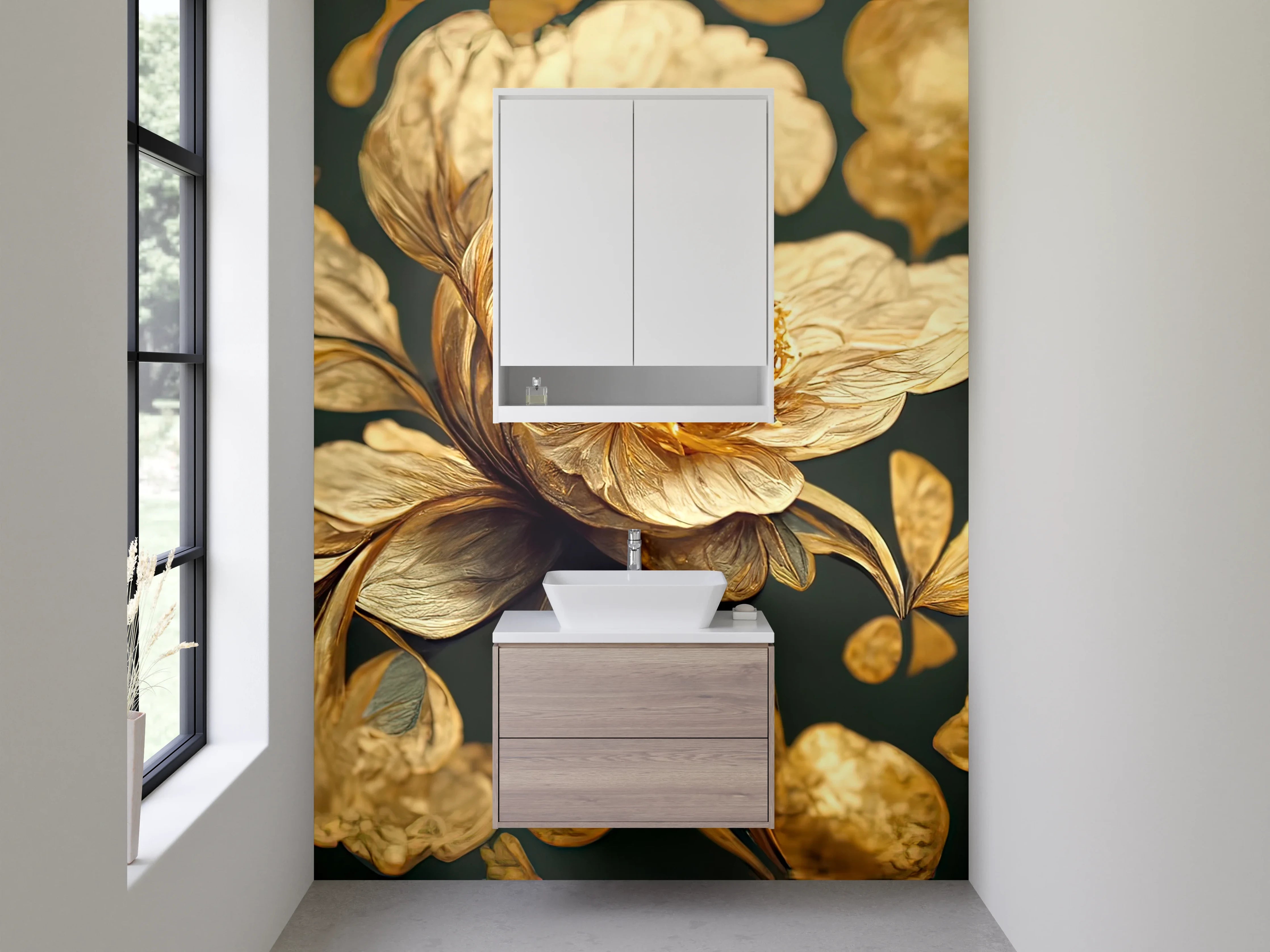 Waschbecken-Rückwand - Goldene Blume Kunst-Design