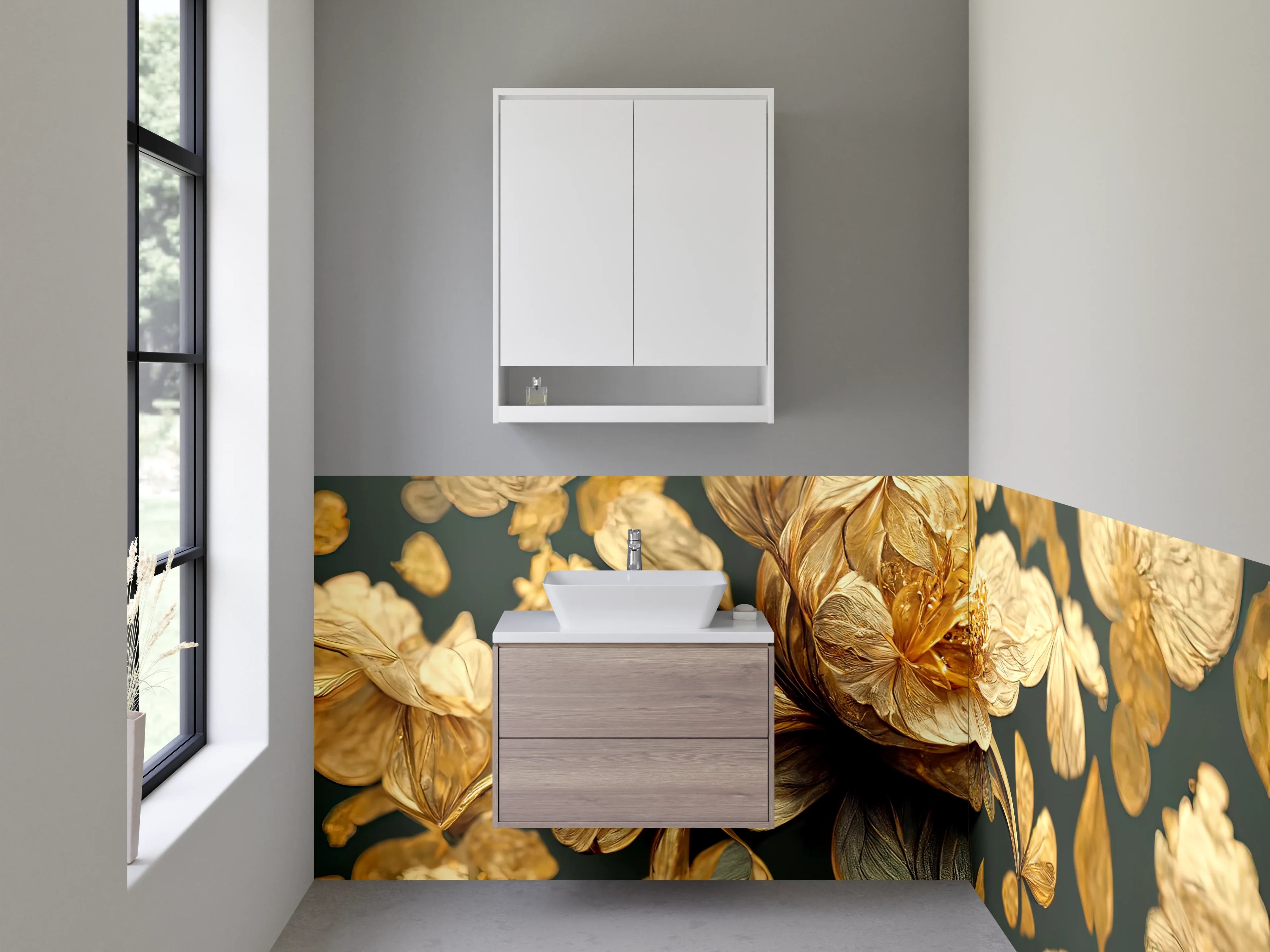 Waschbecken-Rückwand - Goldene Blume Kunst-Design
