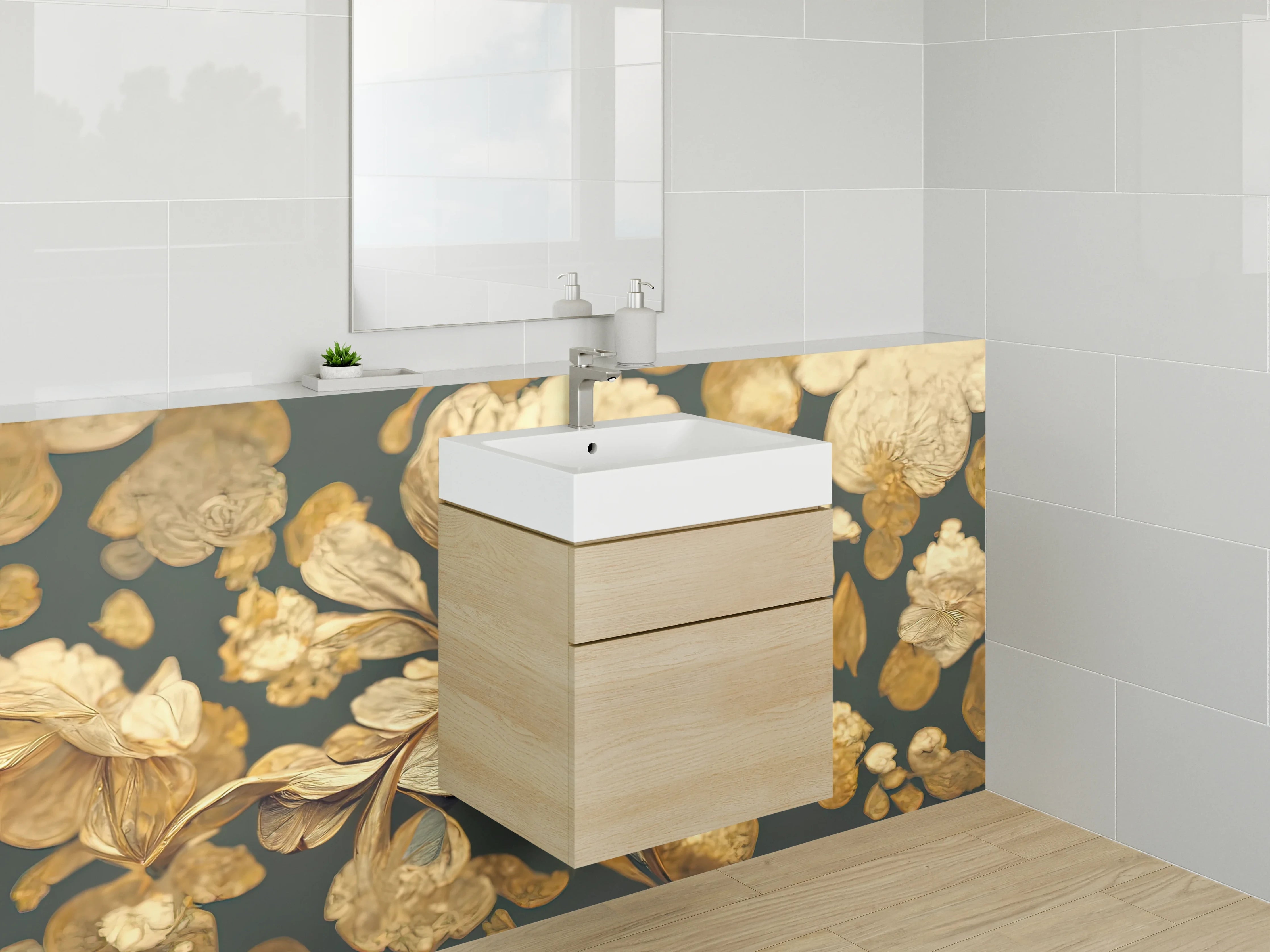 Waschbecken-Rückwand - Goldene Blume Kunst-Design