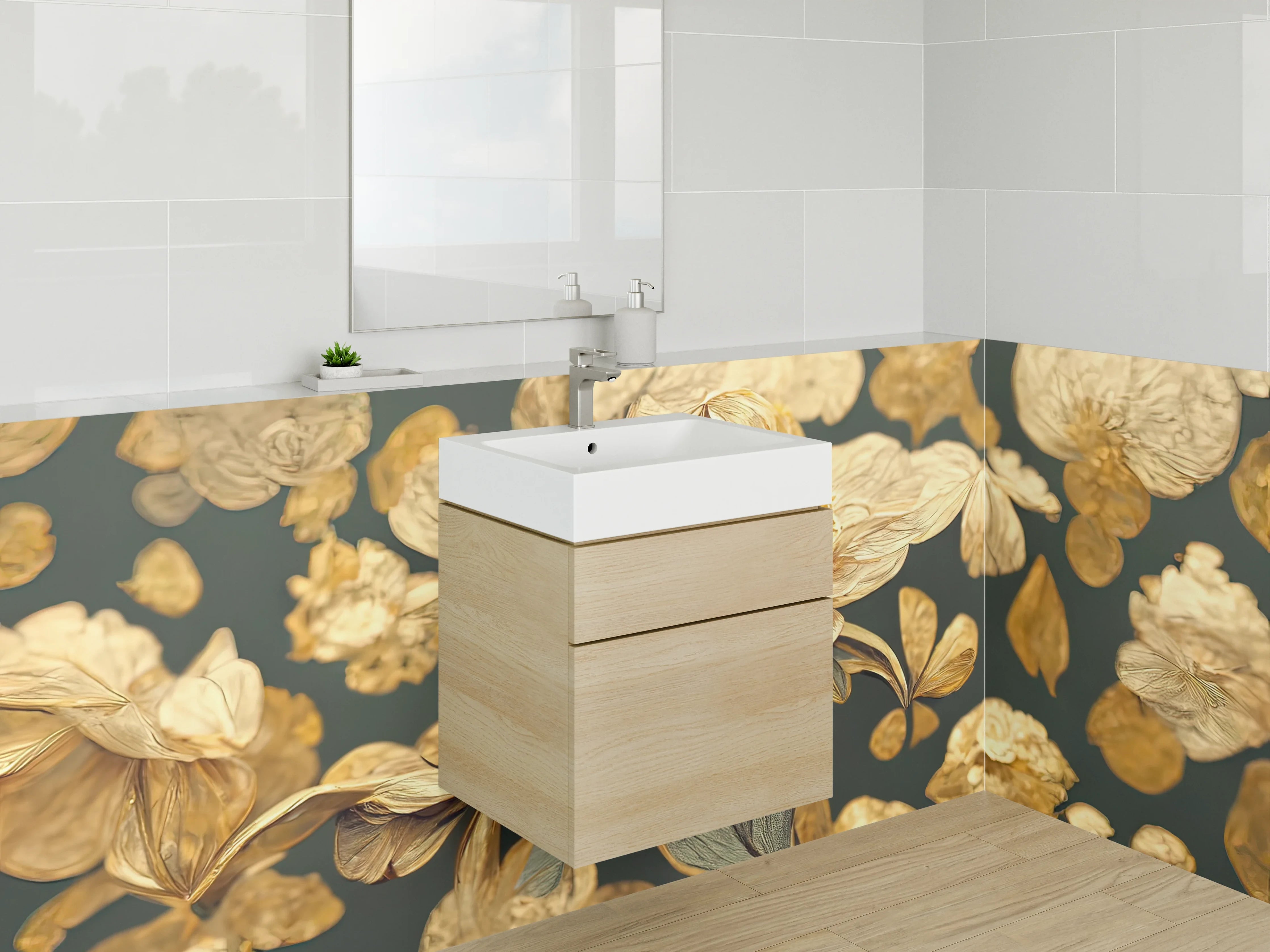 Waschbecken-Rückwand - Goldene Blume Kunst-Design