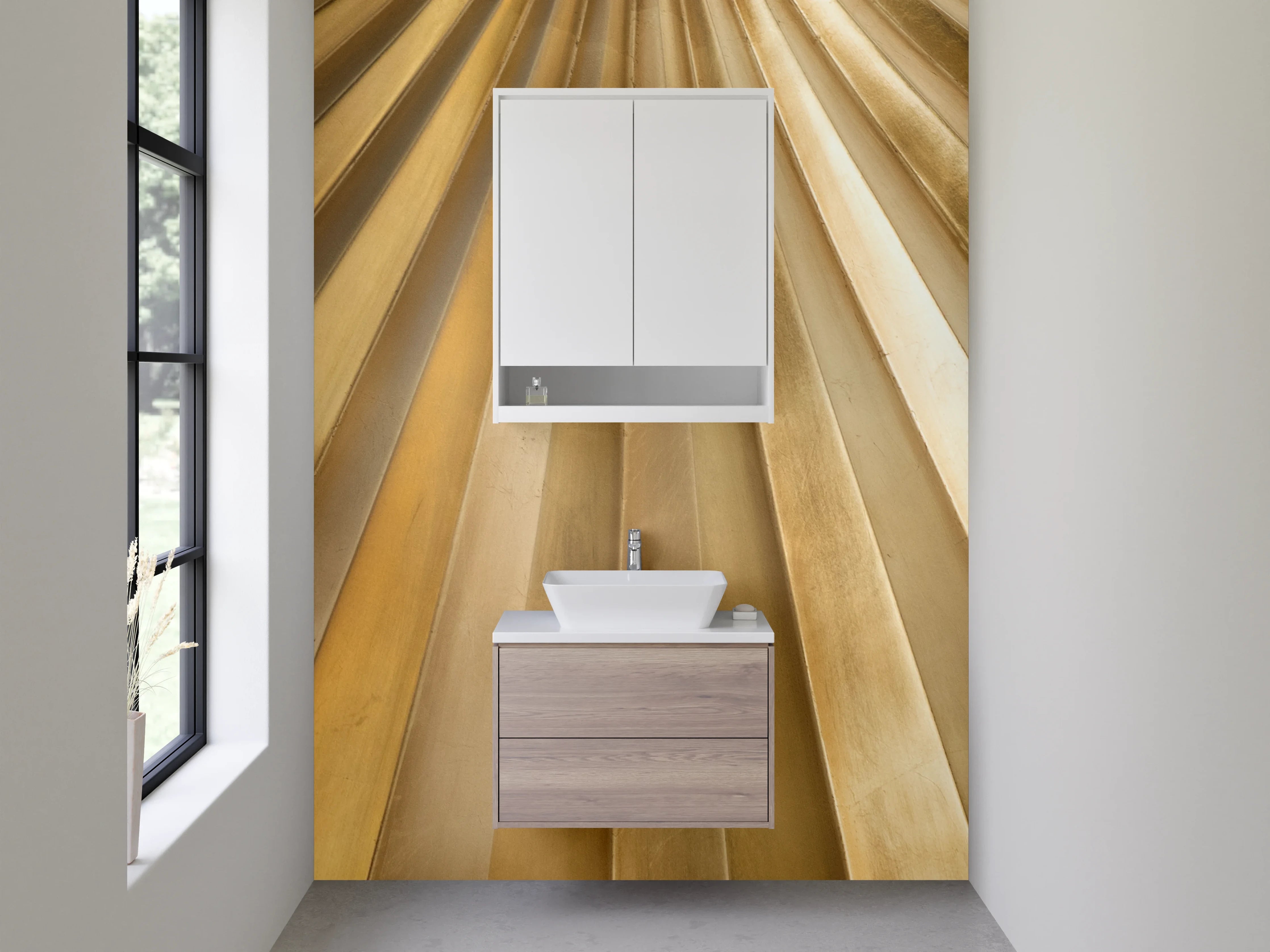 Waschbecken-Rückwand - Goldene Fächerstruktur abstrakt