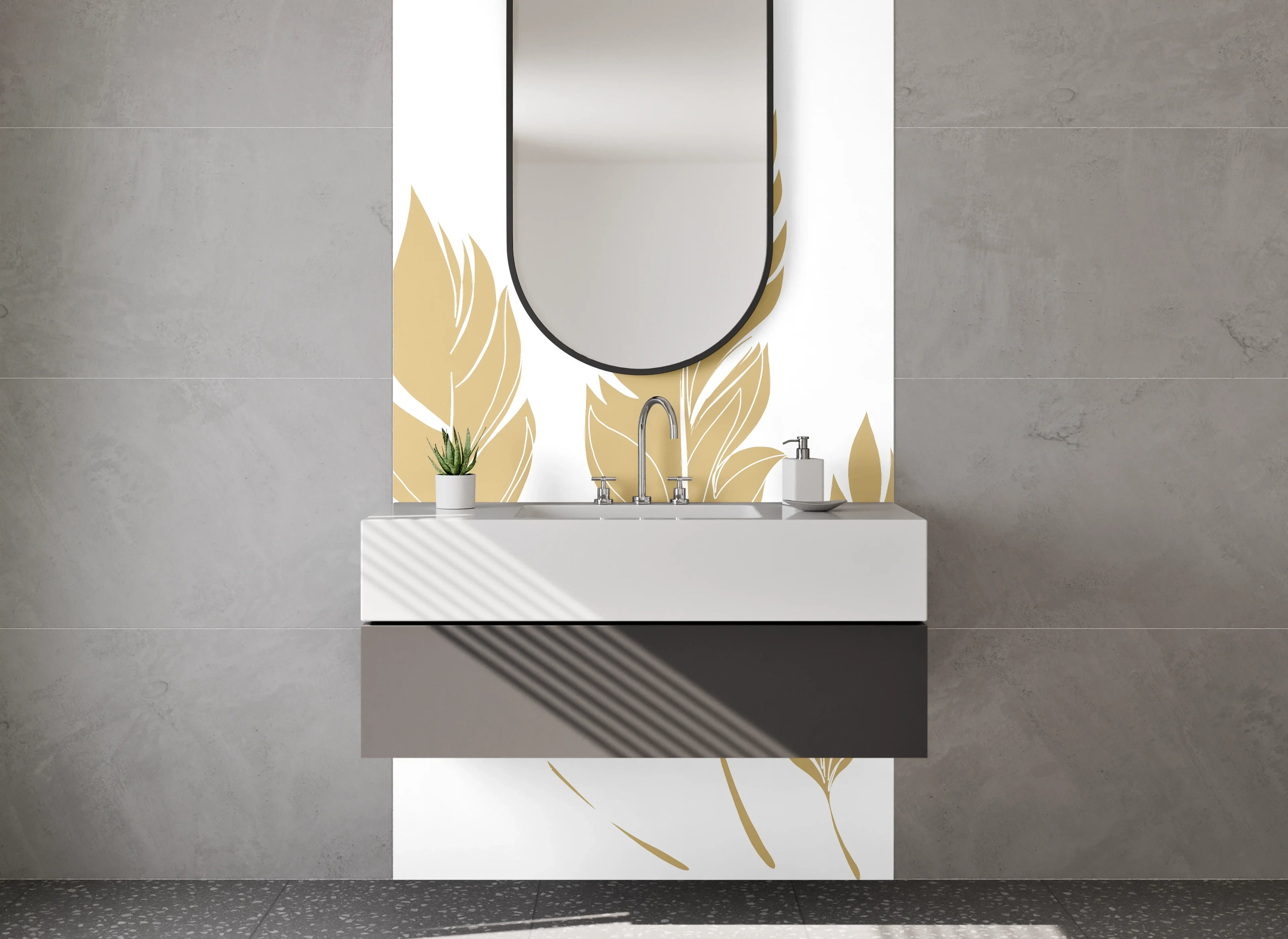 Waschbecken-Rückwand - Goldene Federn Illustration Minimalistisch