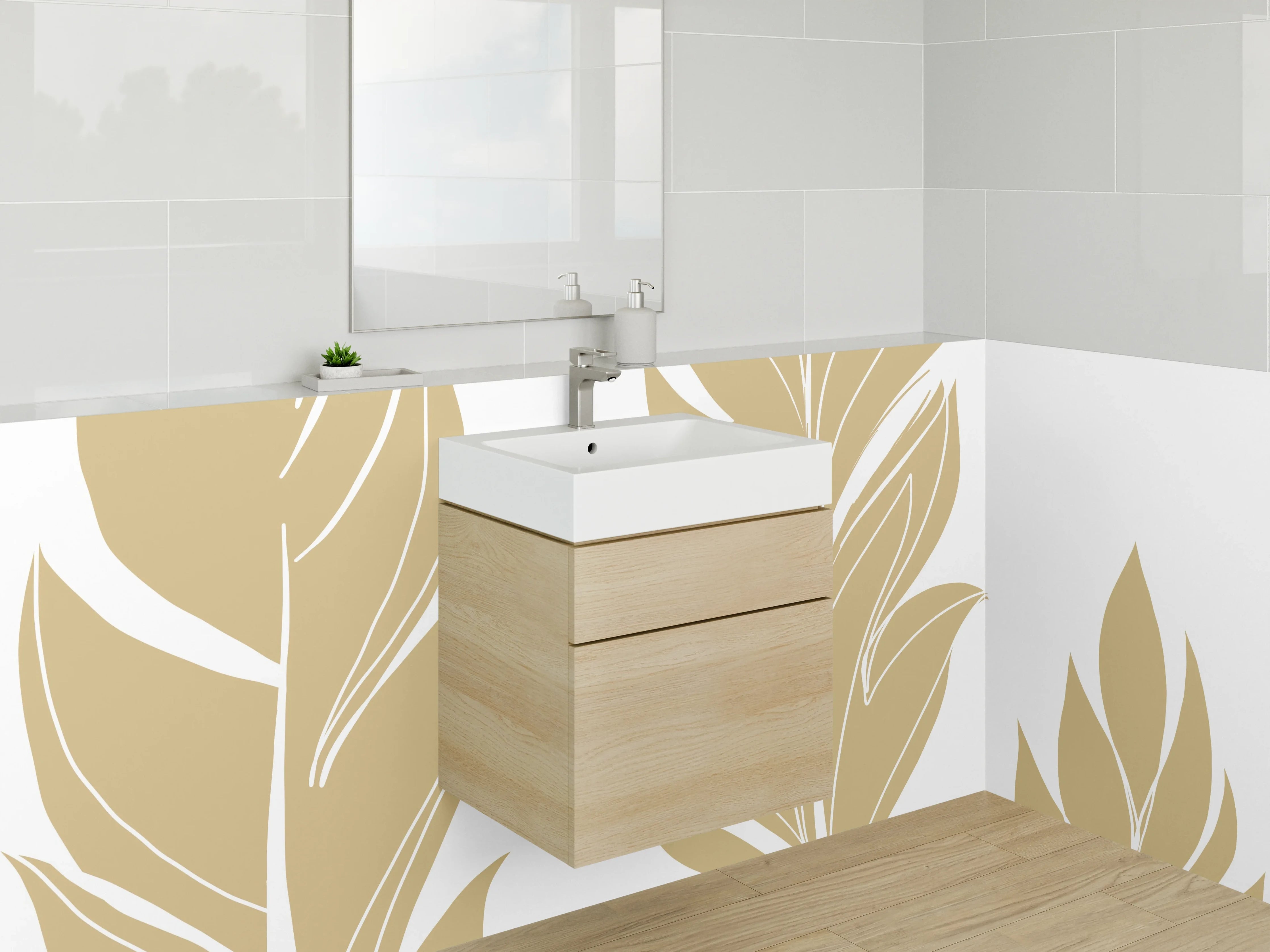 Waschbecken-Rückwand - Goldene Federn Illustration Minimalistisch