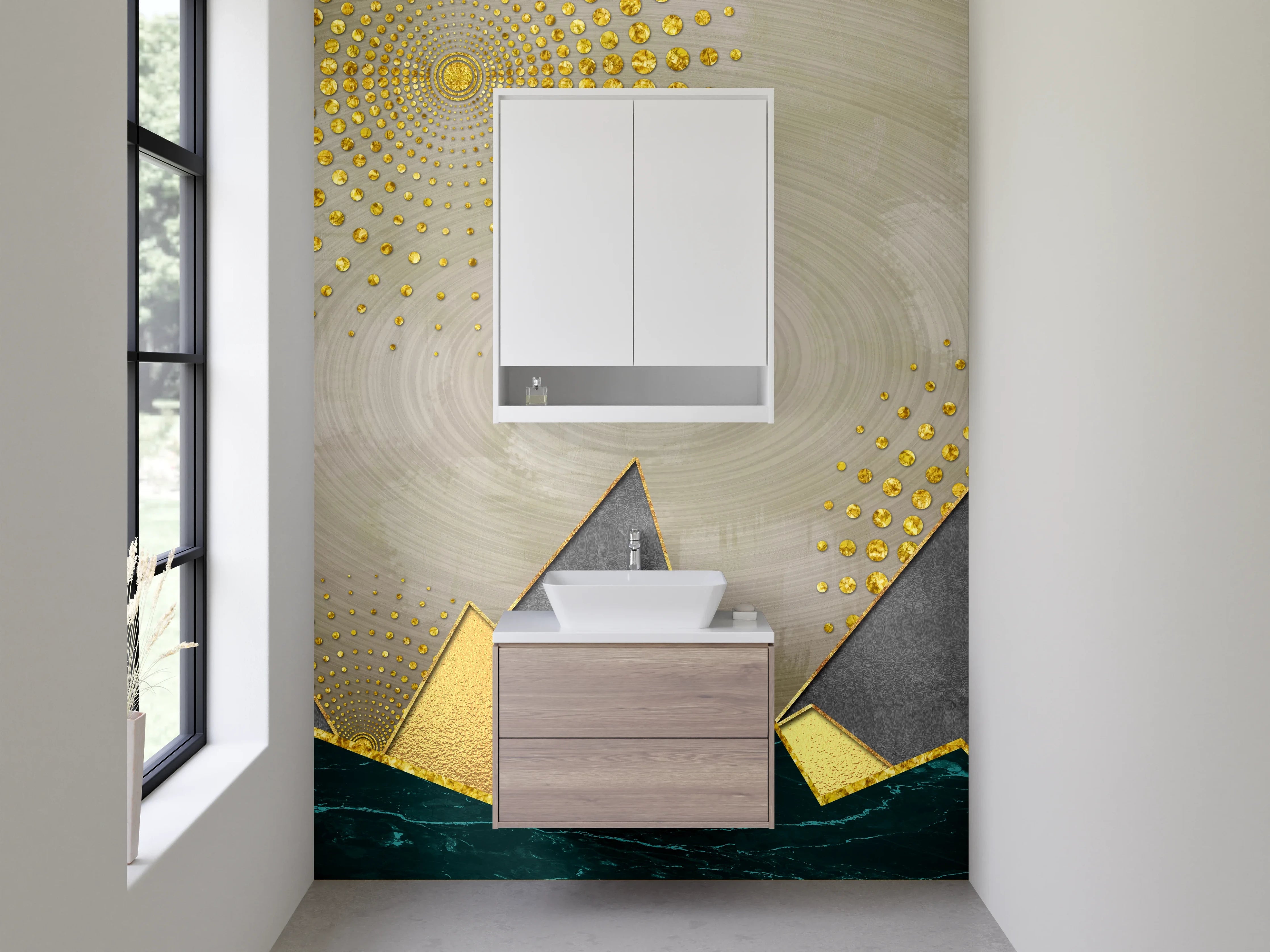 Waschbecken-Rückwand - Goldene Geometrie: Abstrakte Berge