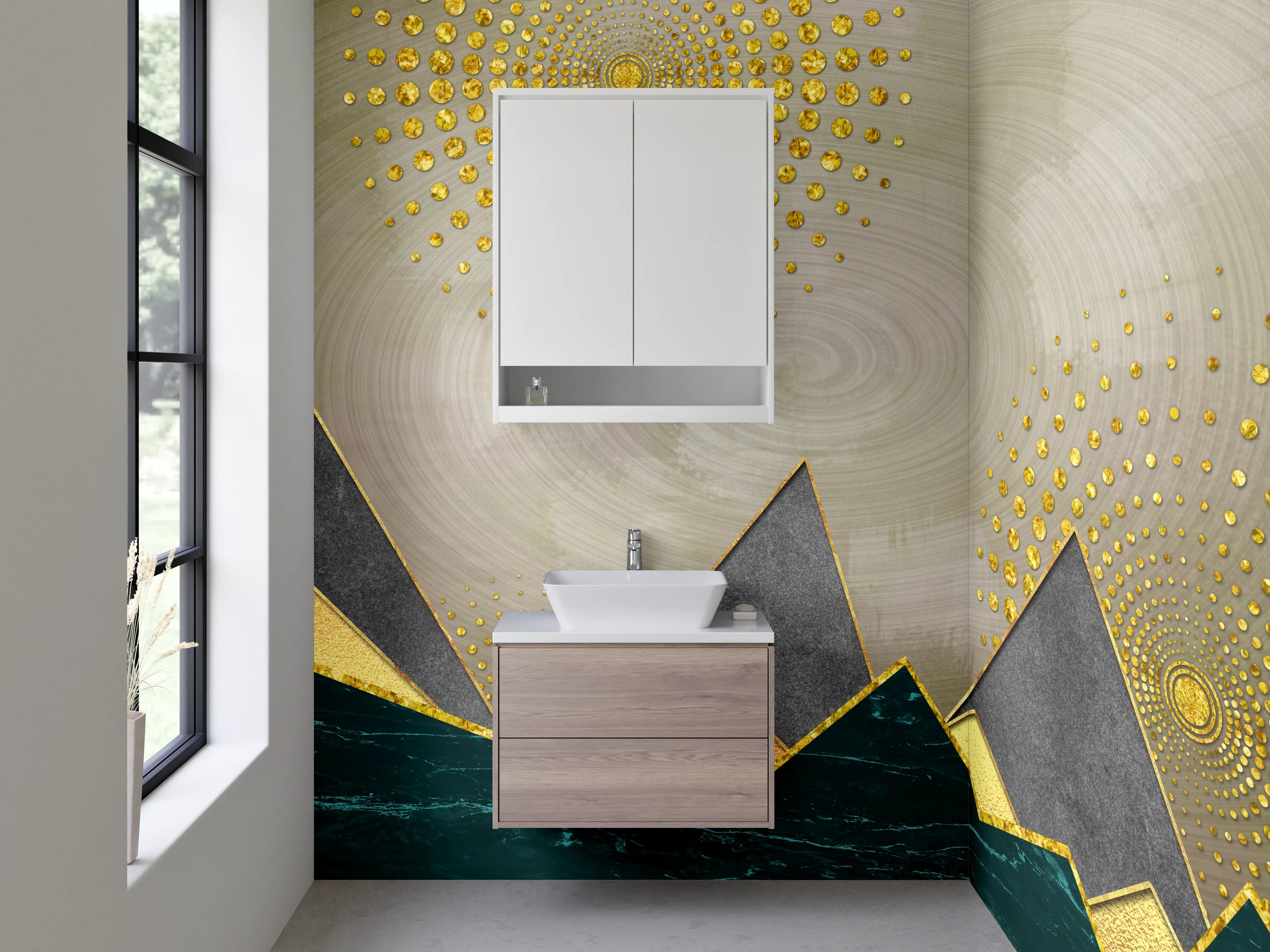 Waschbecken-Rückwand - Goldene Geometrie: Abstrakte Berge