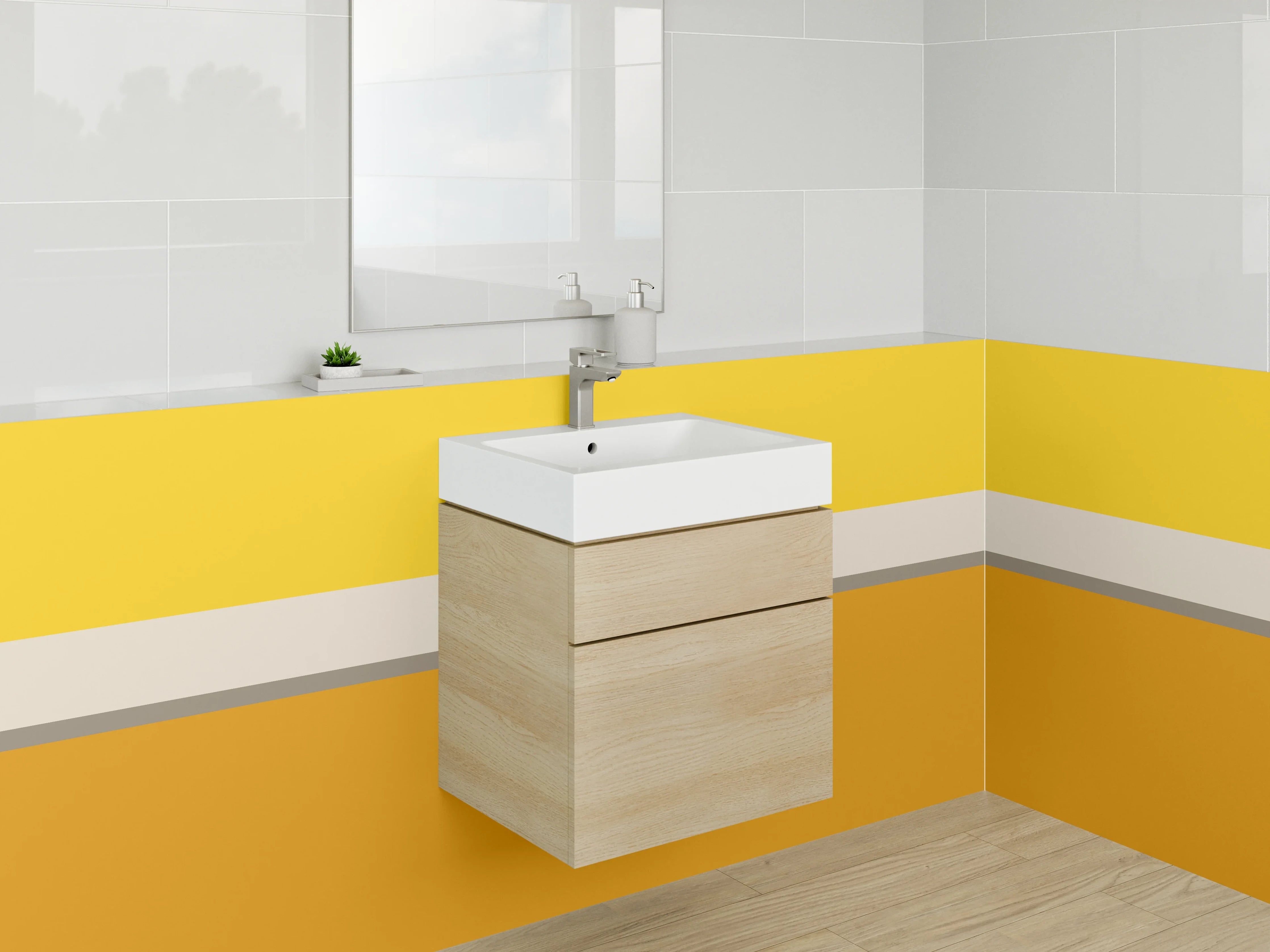 Waschbecken-Rückwand - Goldene Horizontalstreifen mit Grau-Details