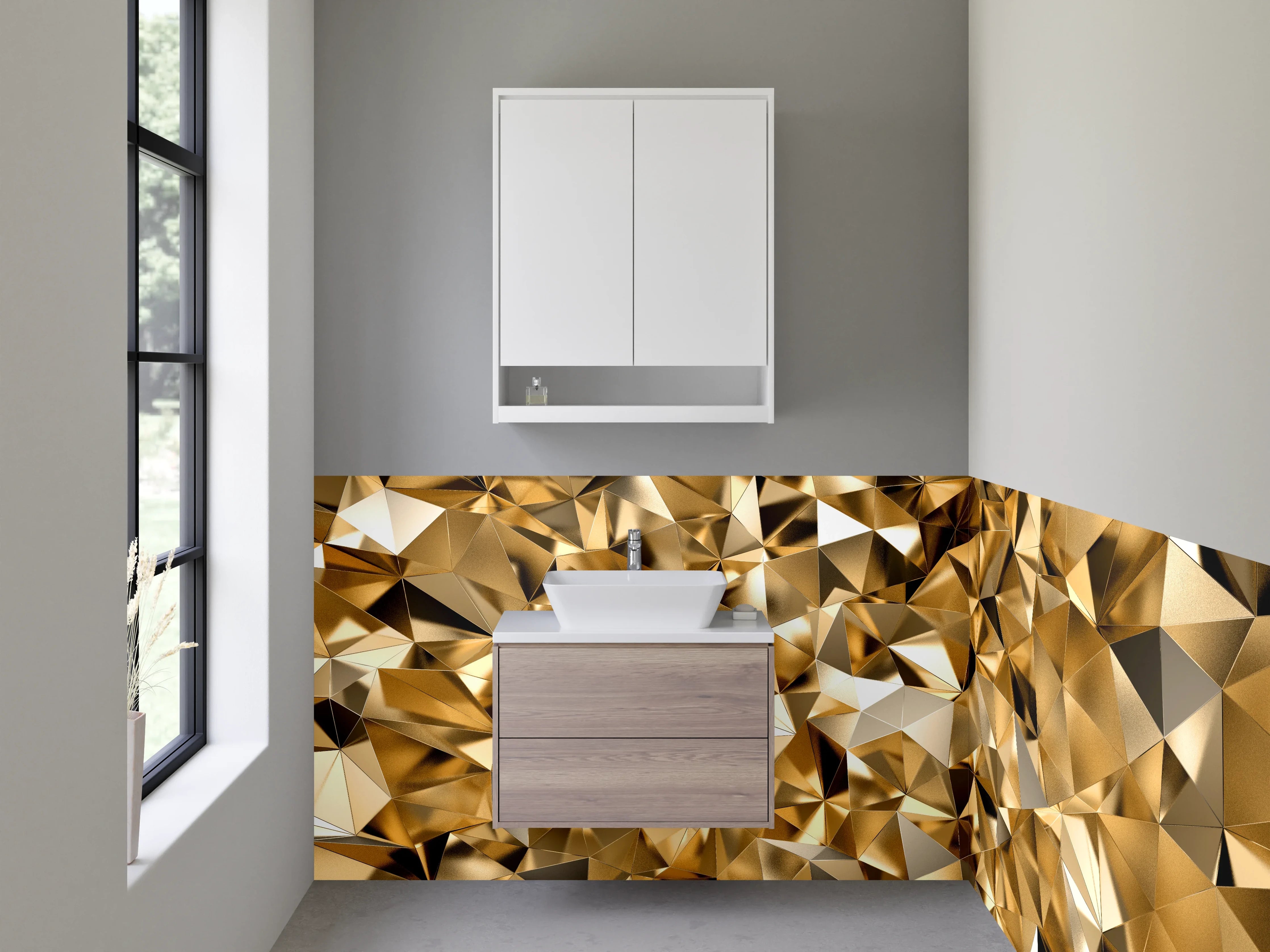 Waschbecken-Rückwand - Goldene Kristall Mosaik Optik