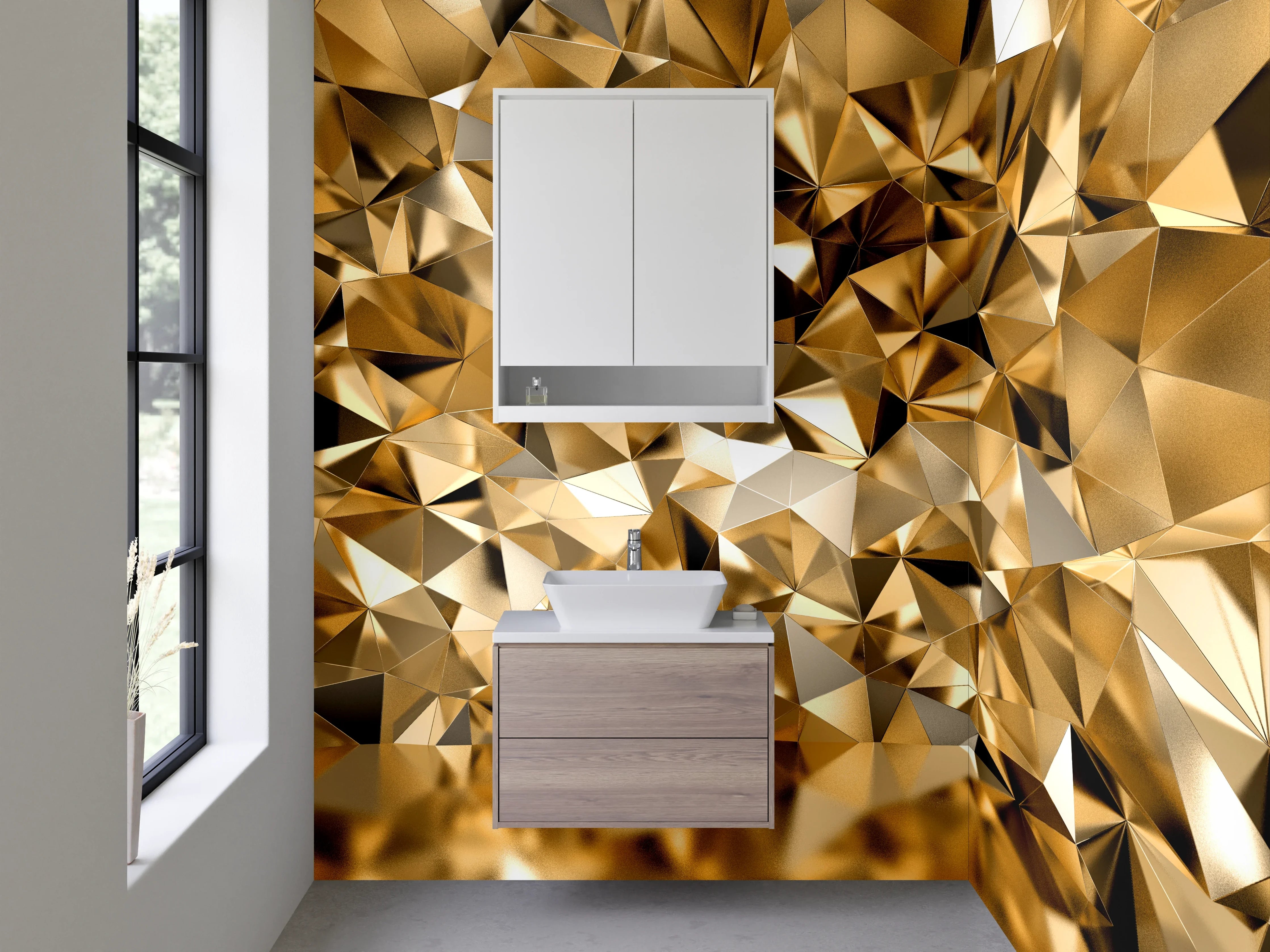 Waschbecken-Rückwand - Goldene Kristall Mosaik Optik