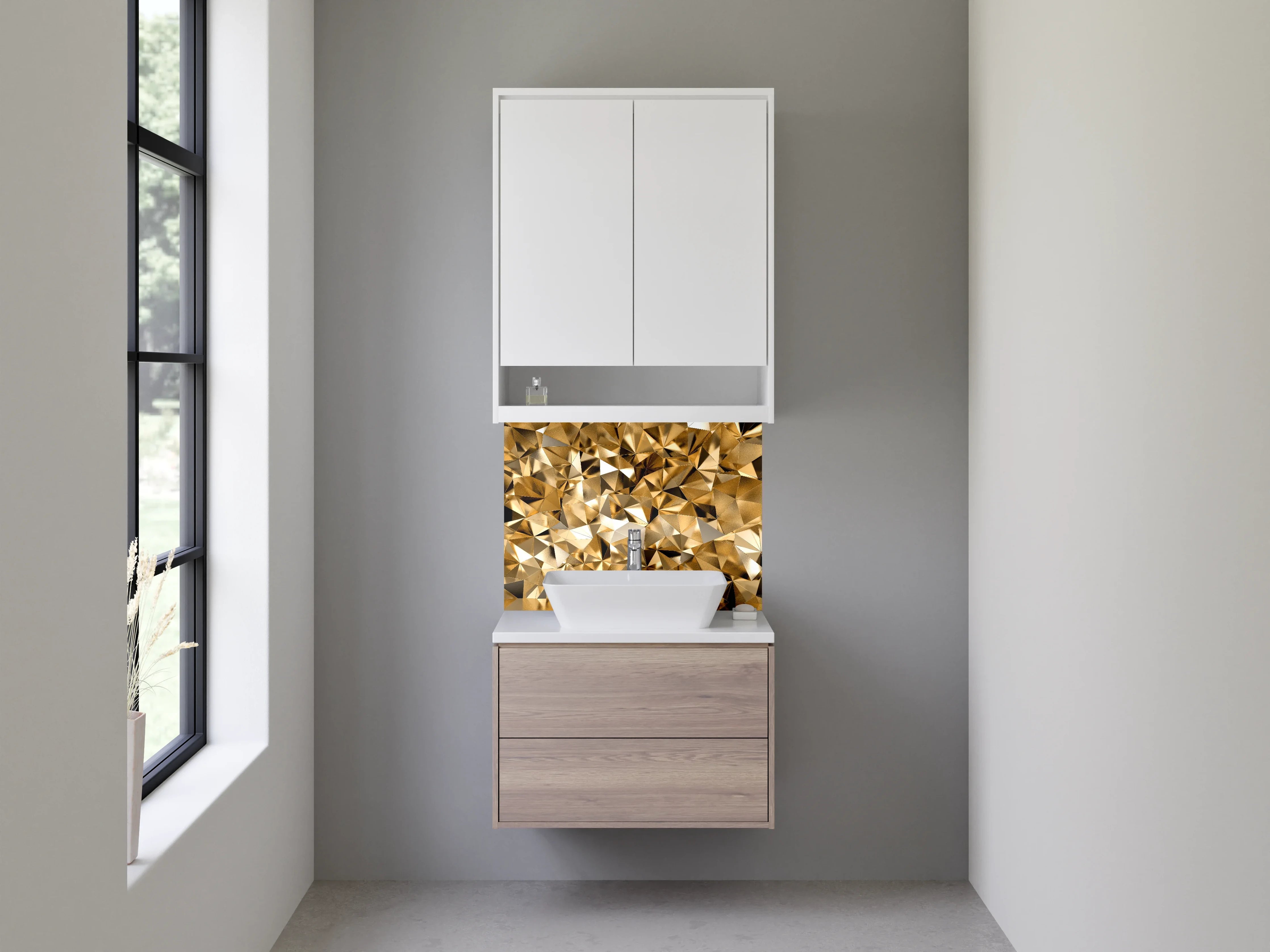 Waschbecken-Rückwand - Goldene Kristall Mosaik Optik