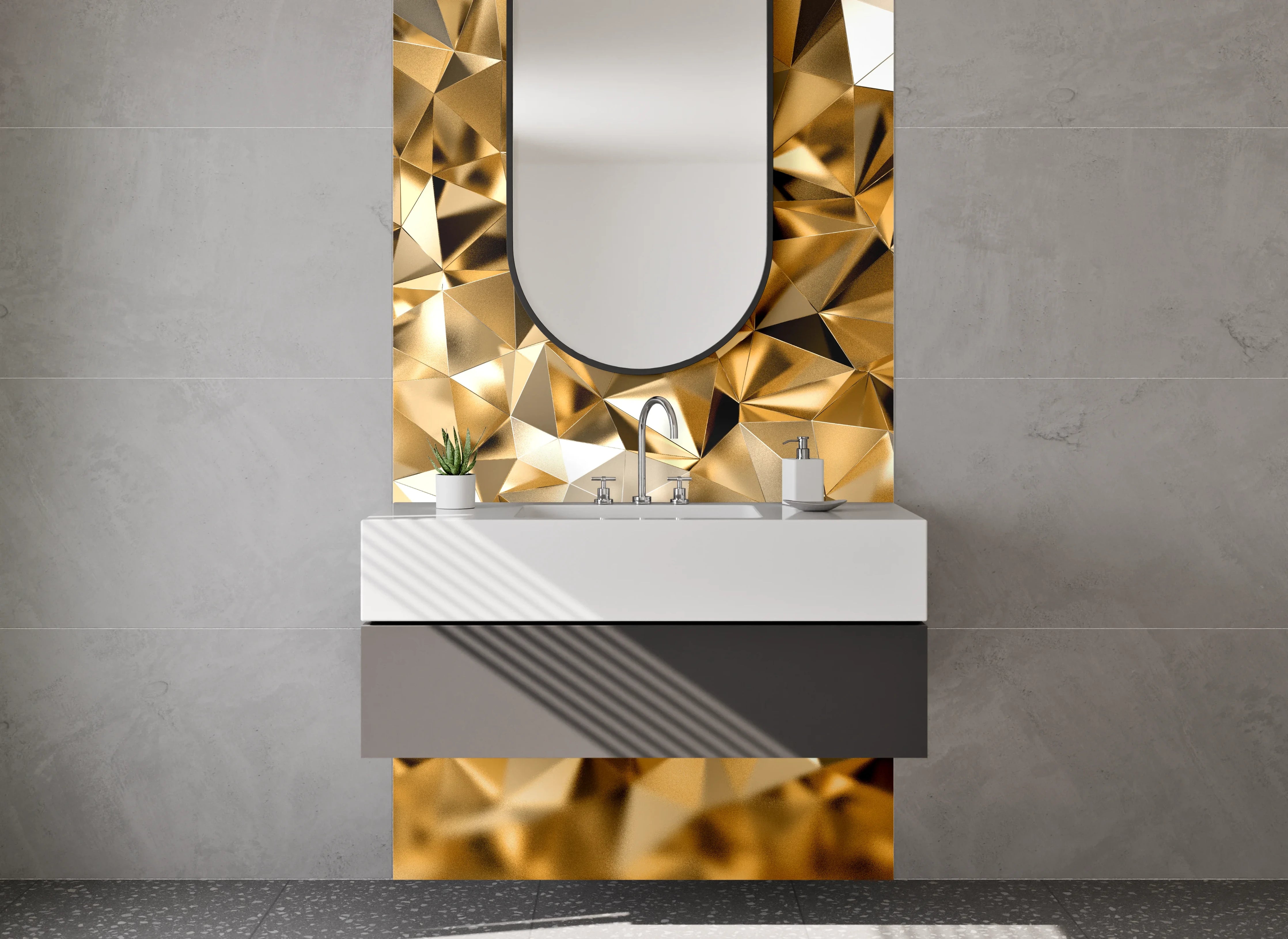 Waschbecken-Rückwand - Goldene Kristall Mosaik Optik