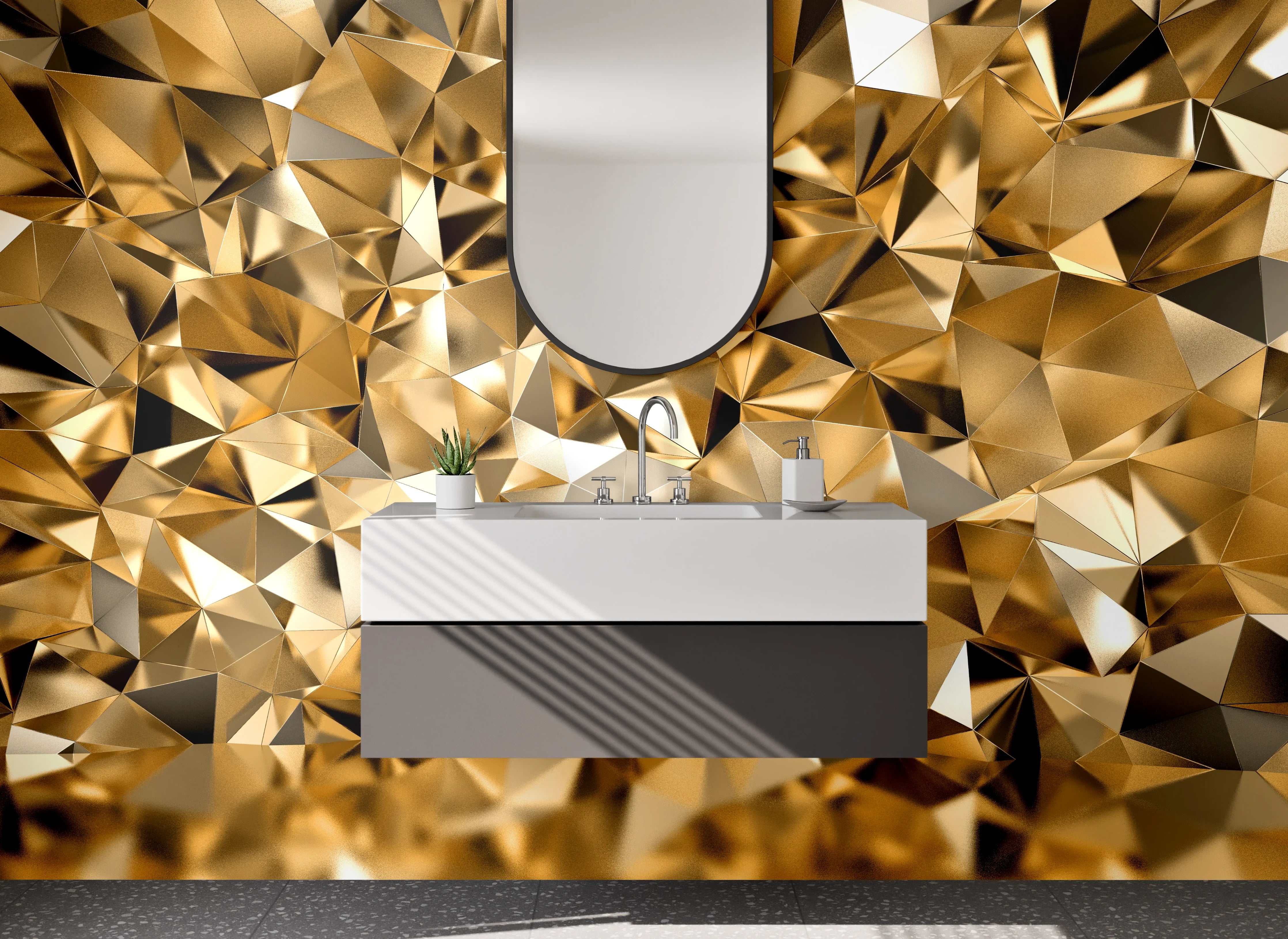 Waschbecken-Rückwand - Goldene Kristall Mosaik Optik