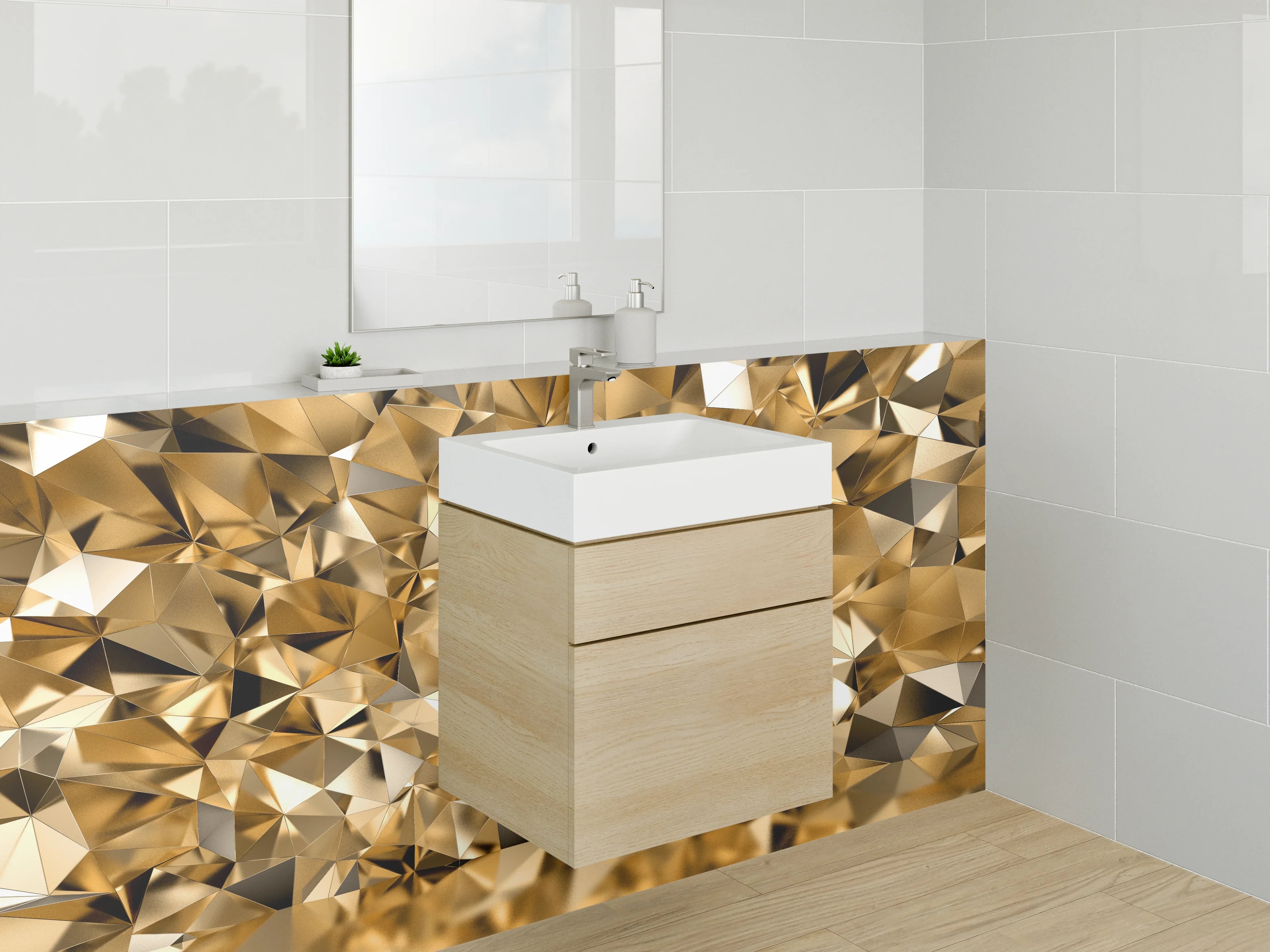 Waschbecken-Rückwand - Goldene Kristall Mosaik Optik
