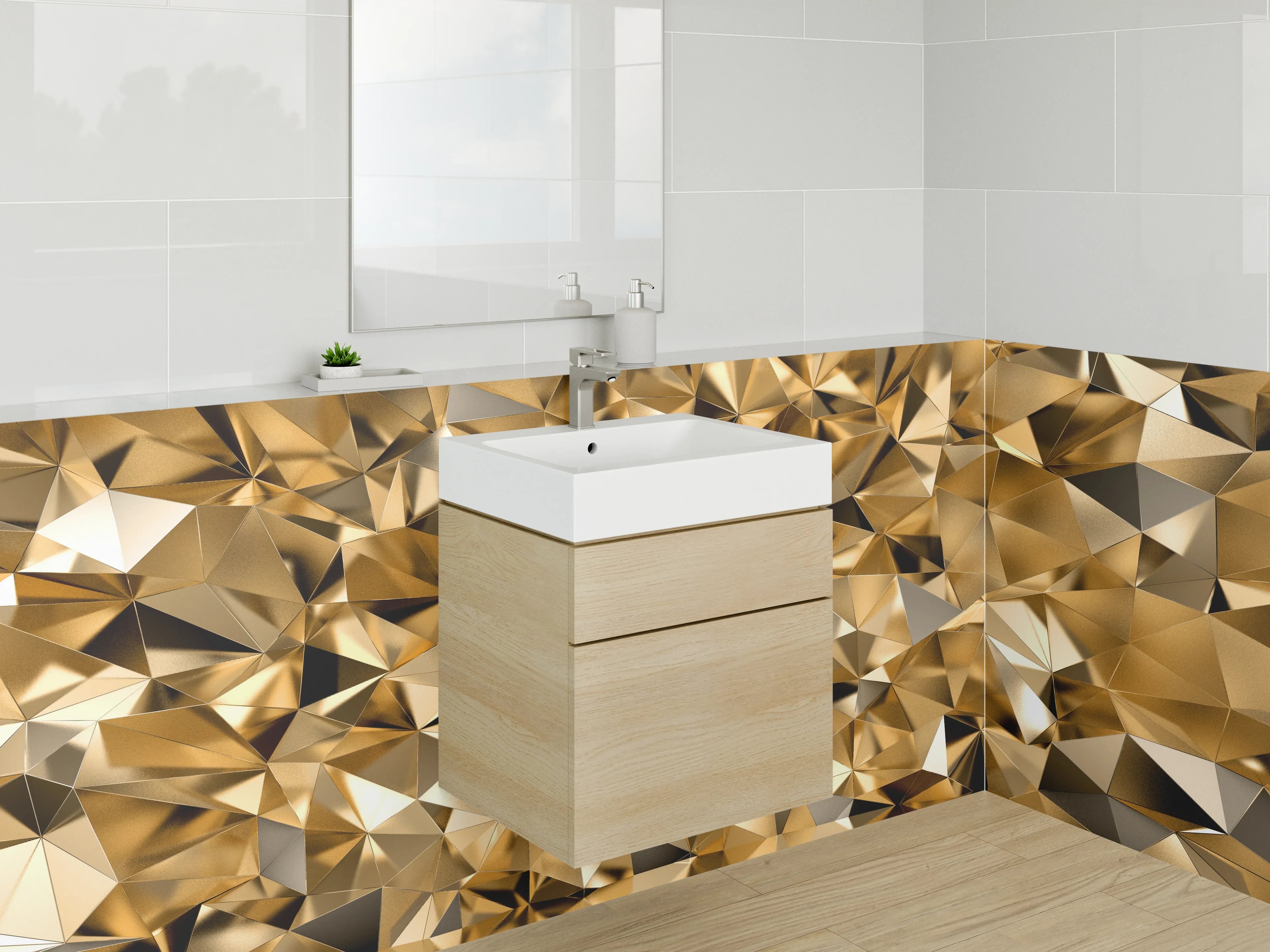 Waschbecken-Rückwand - Goldene Kristall Mosaik Optik
