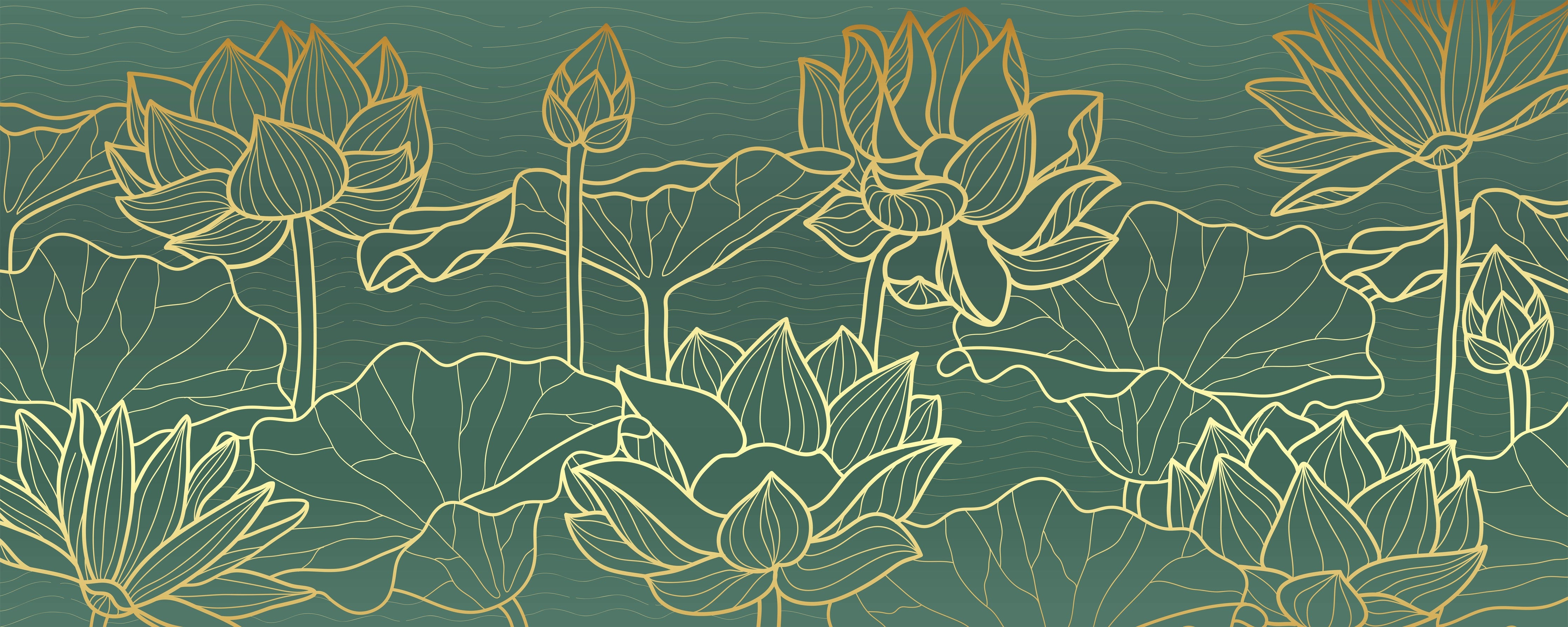 Waschbecken-Rückwand-Goldene Lotus Lineart auf Grün