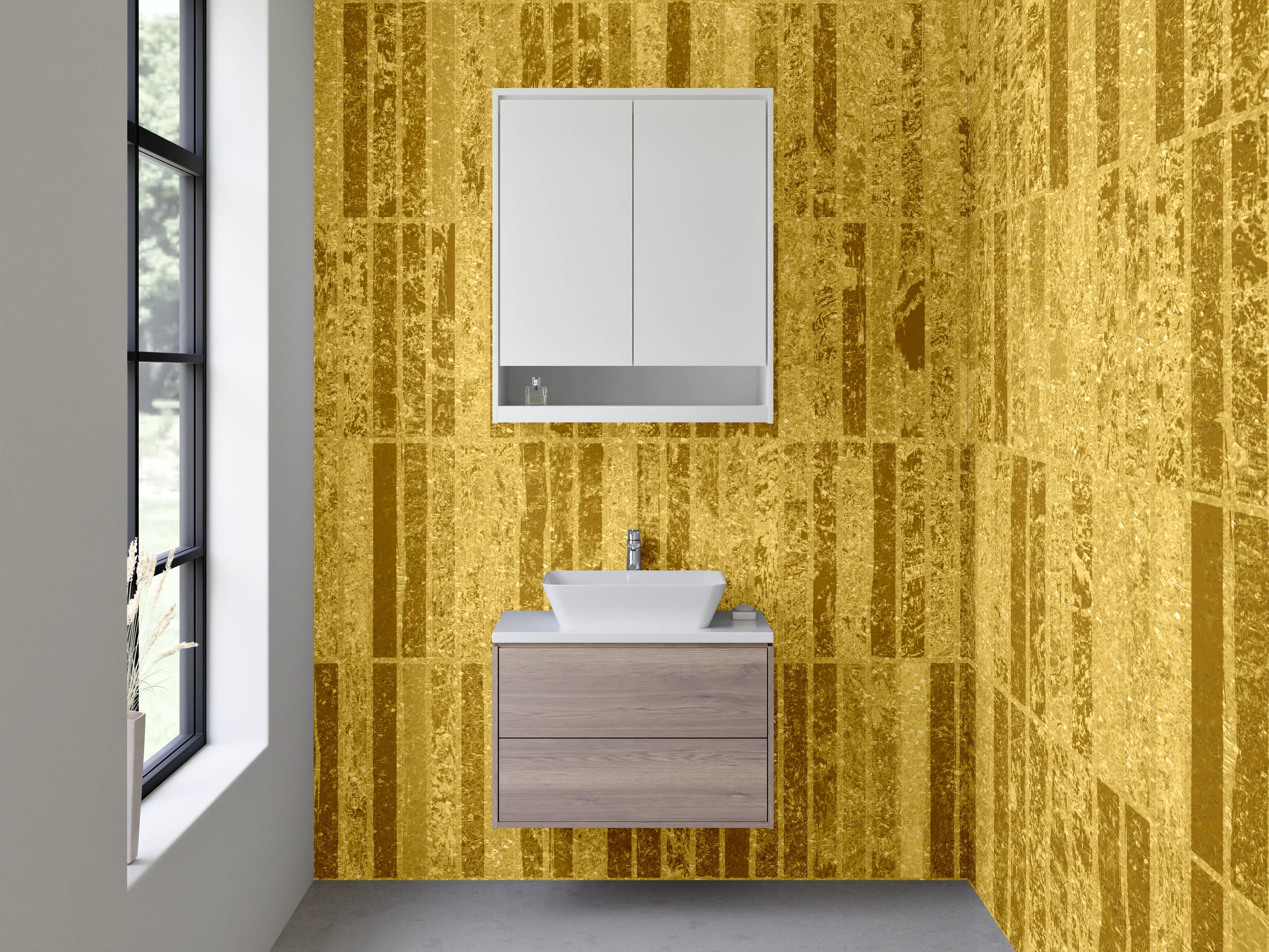 Waschbecken-Rückwand - Goldene Marmorstreifen Muster Fliesenoptik