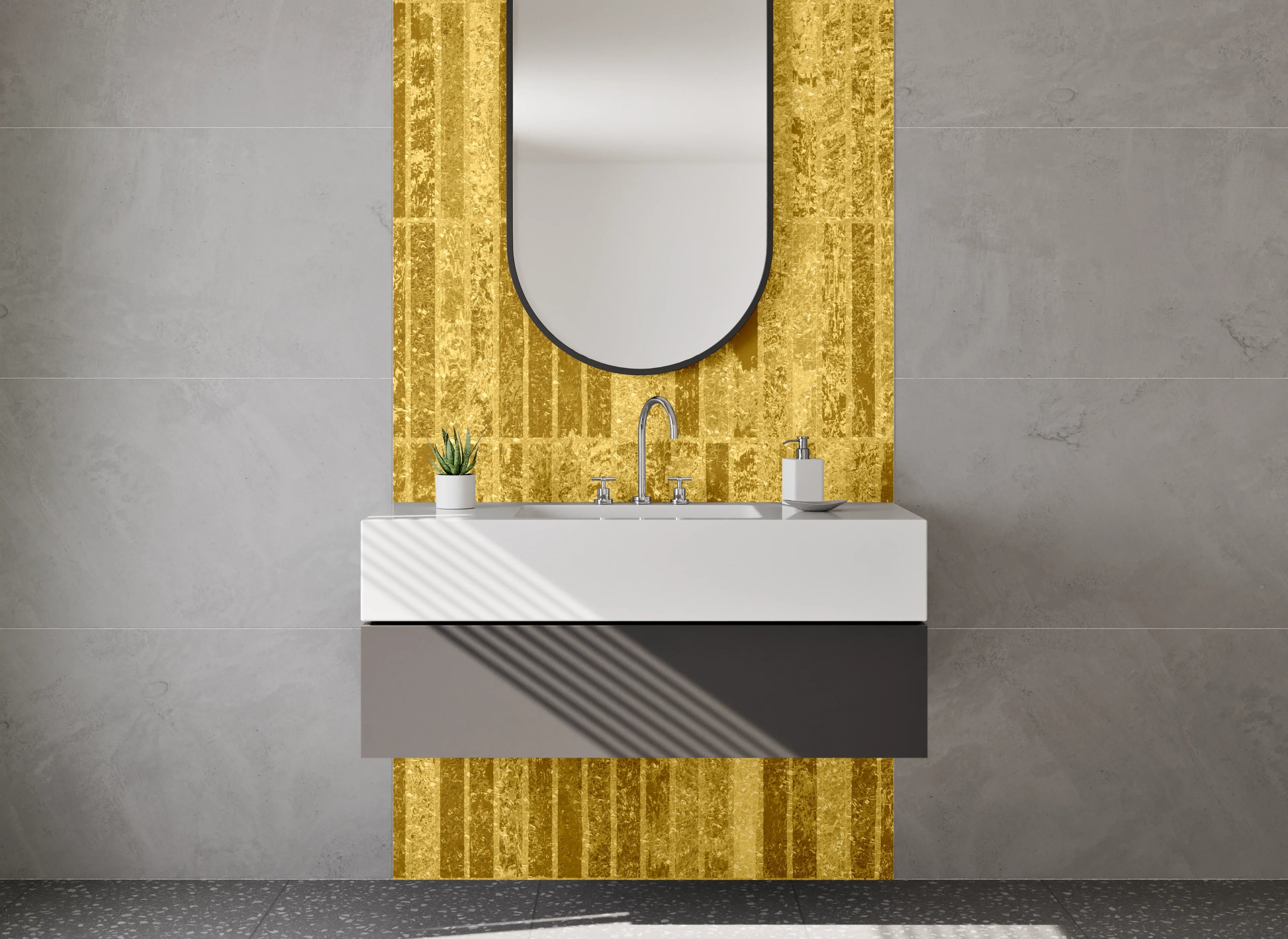 Waschbecken-Rückwand - Goldene Marmorstreifen Muster Fliesenoptik