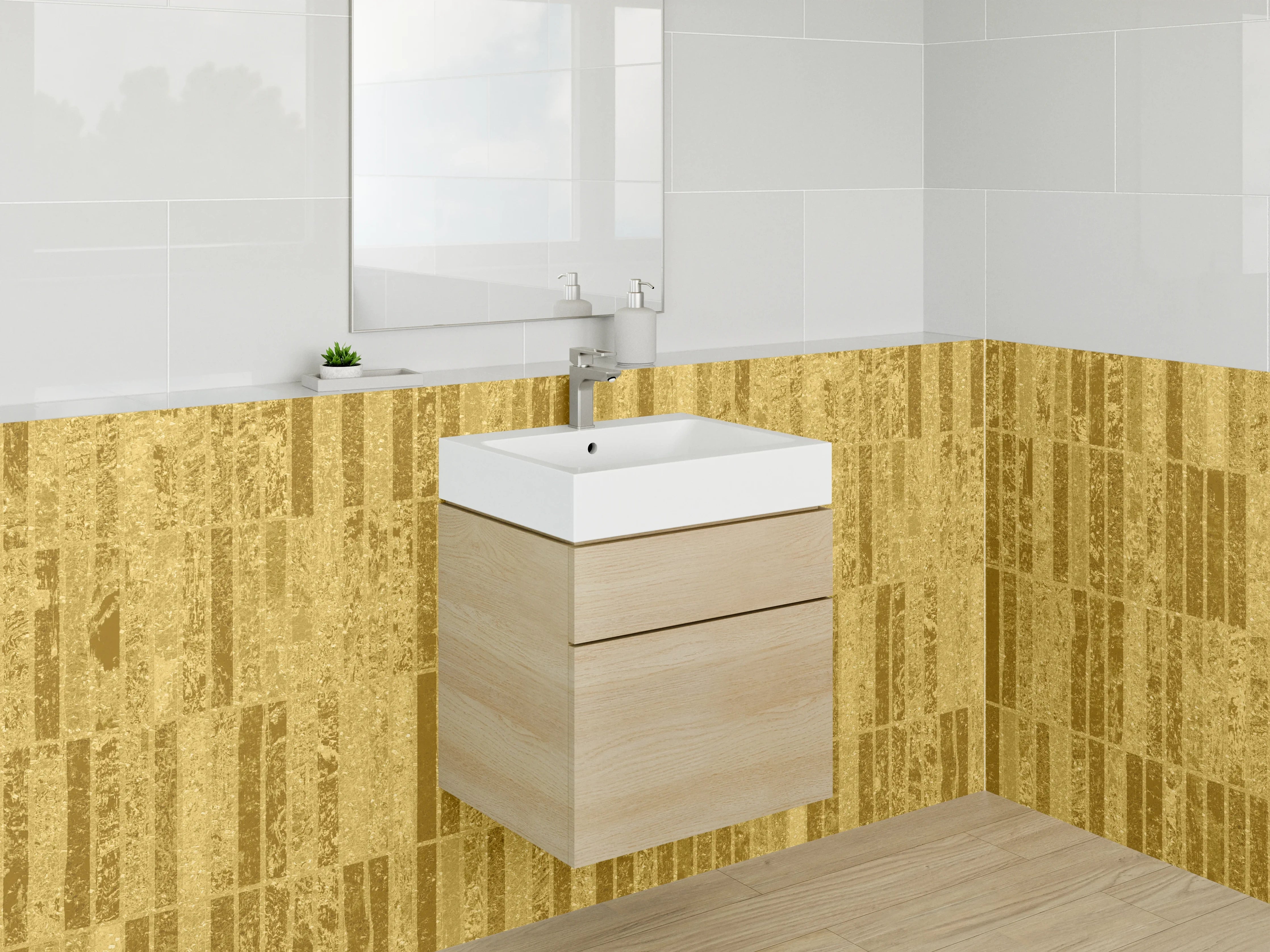 Waschbecken-Rückwand - Goldene Marmorstreifen Muster Fliesenoptik
