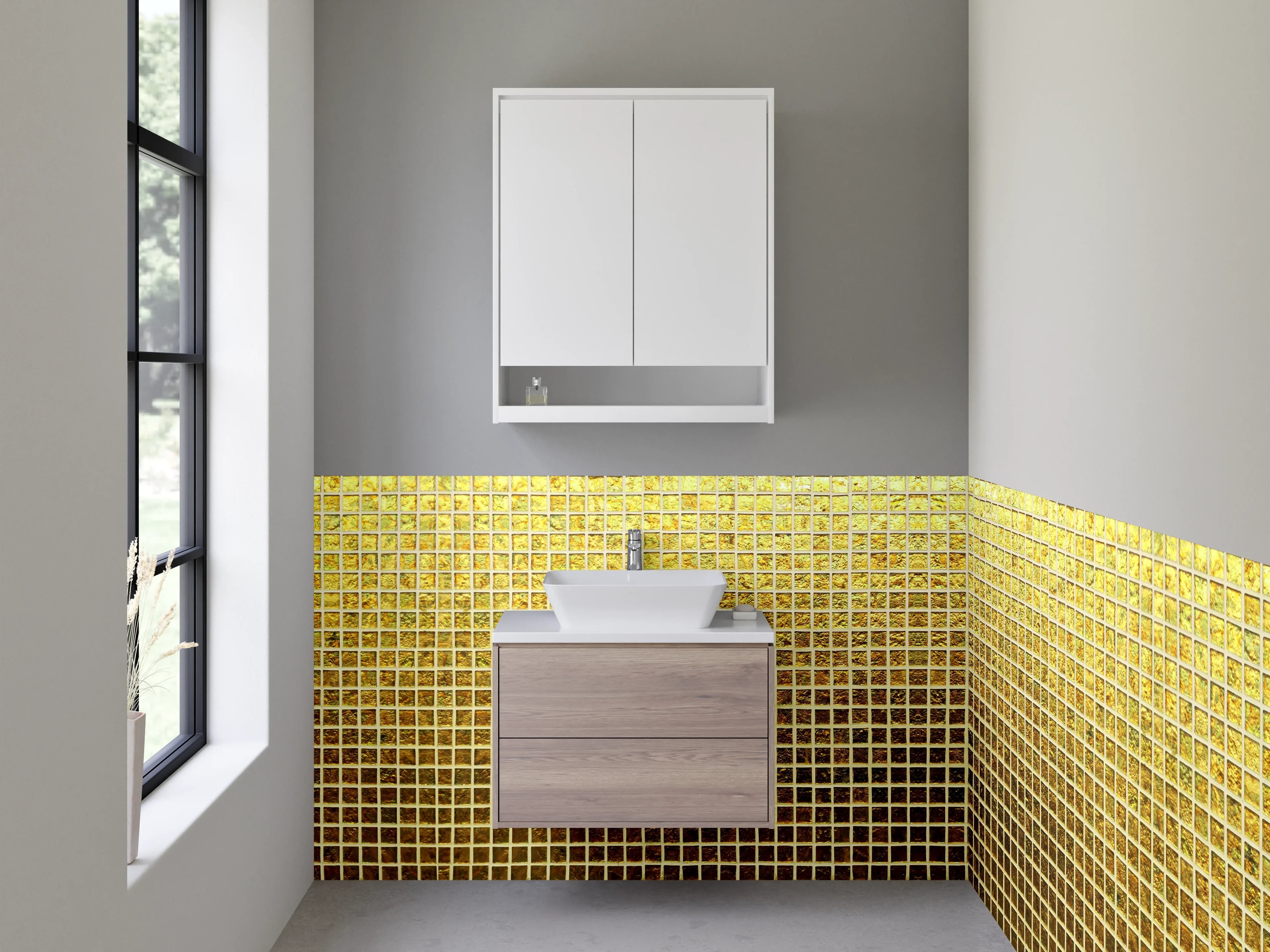 Waschbecken-Rückwand - Goldene Metallgitter-Optik für Rückwände