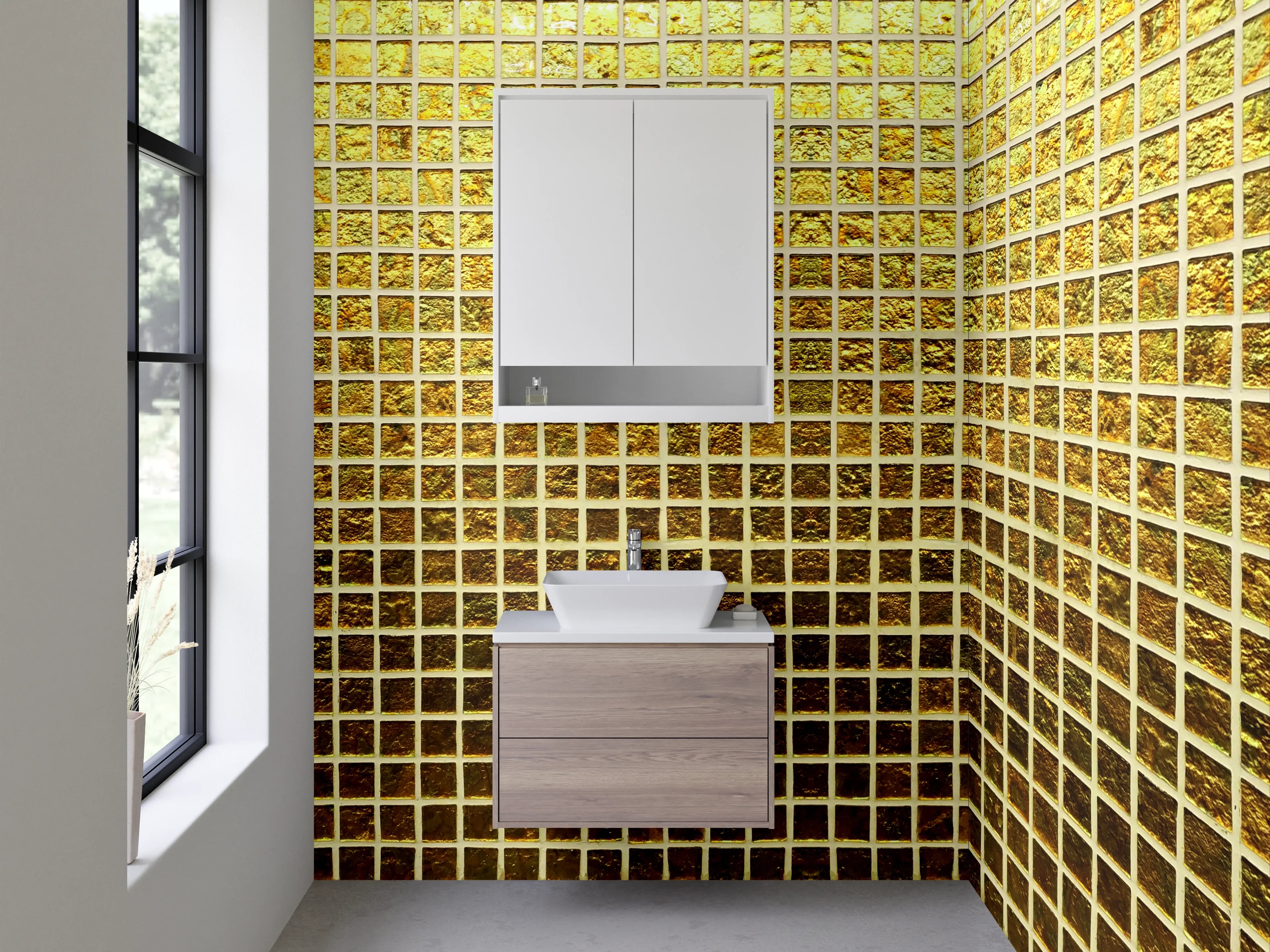 Waschbecken-Rückwand - Goldene Metallgitter-Optik für Rückwände