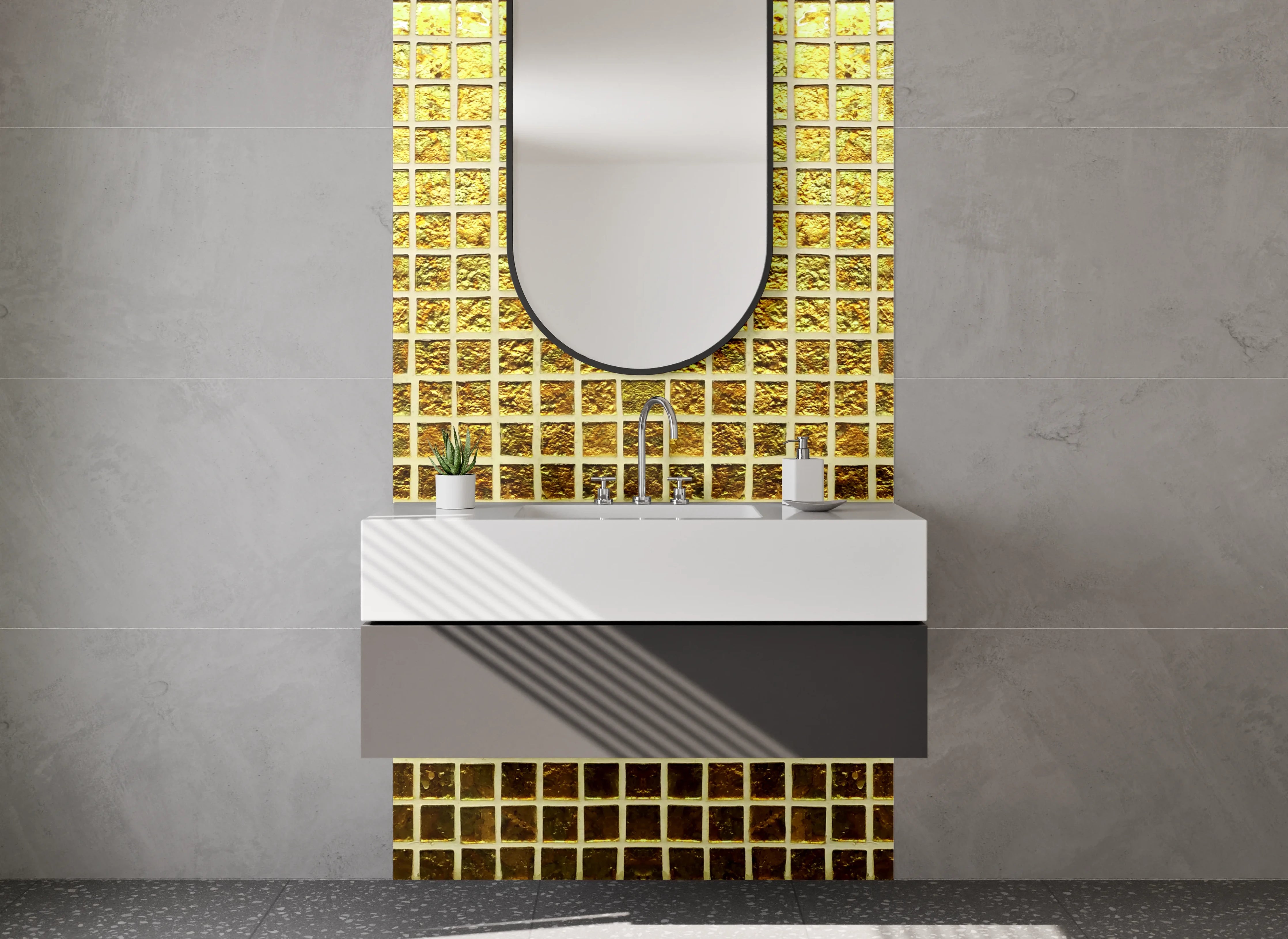 Waschbecken-Rückwand - Goldene Metallgitter-Optik für Rückwände