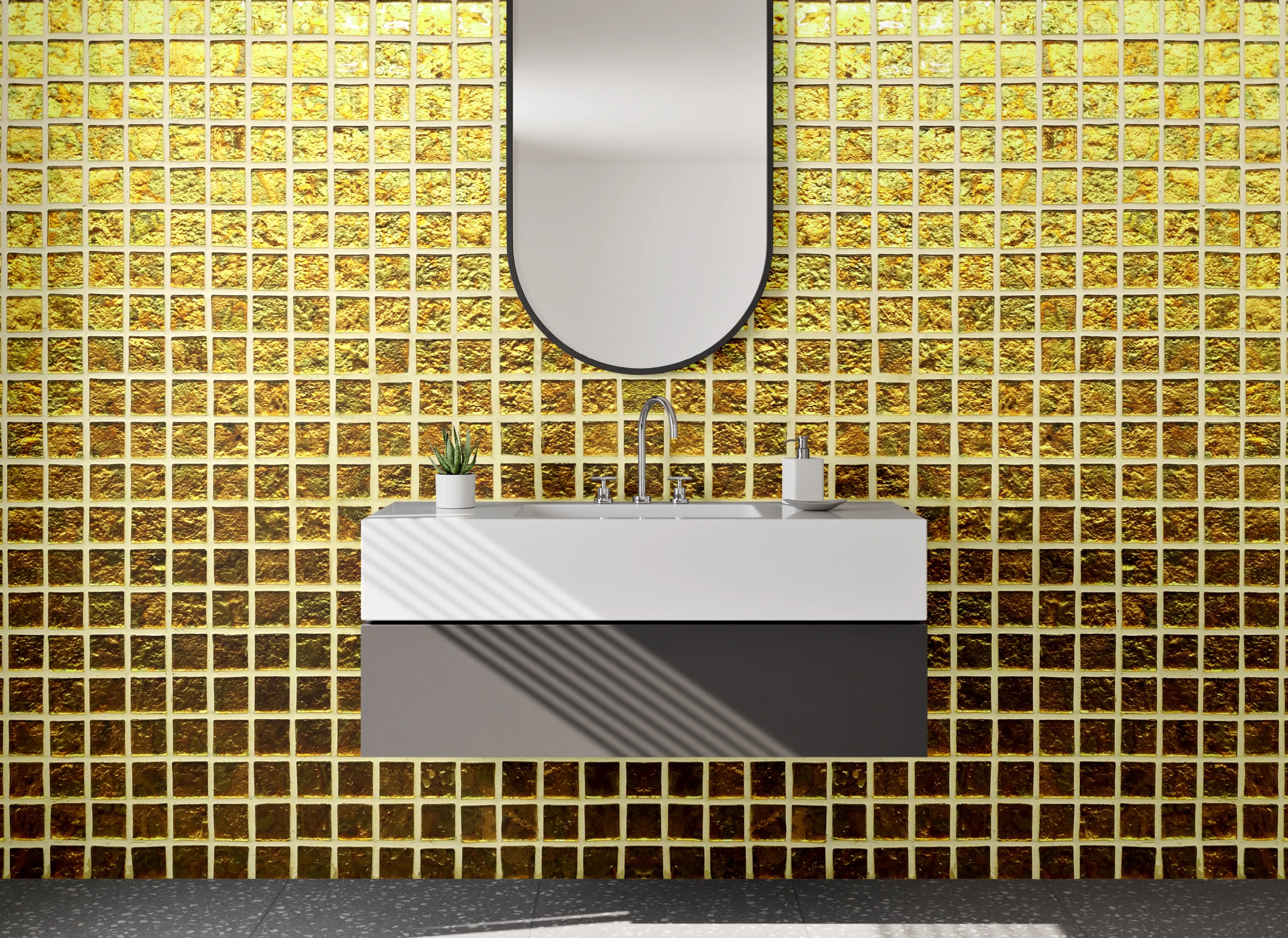 Waschbecken-Rückwand - Goldene Metallgitter-Optik für Rückwände