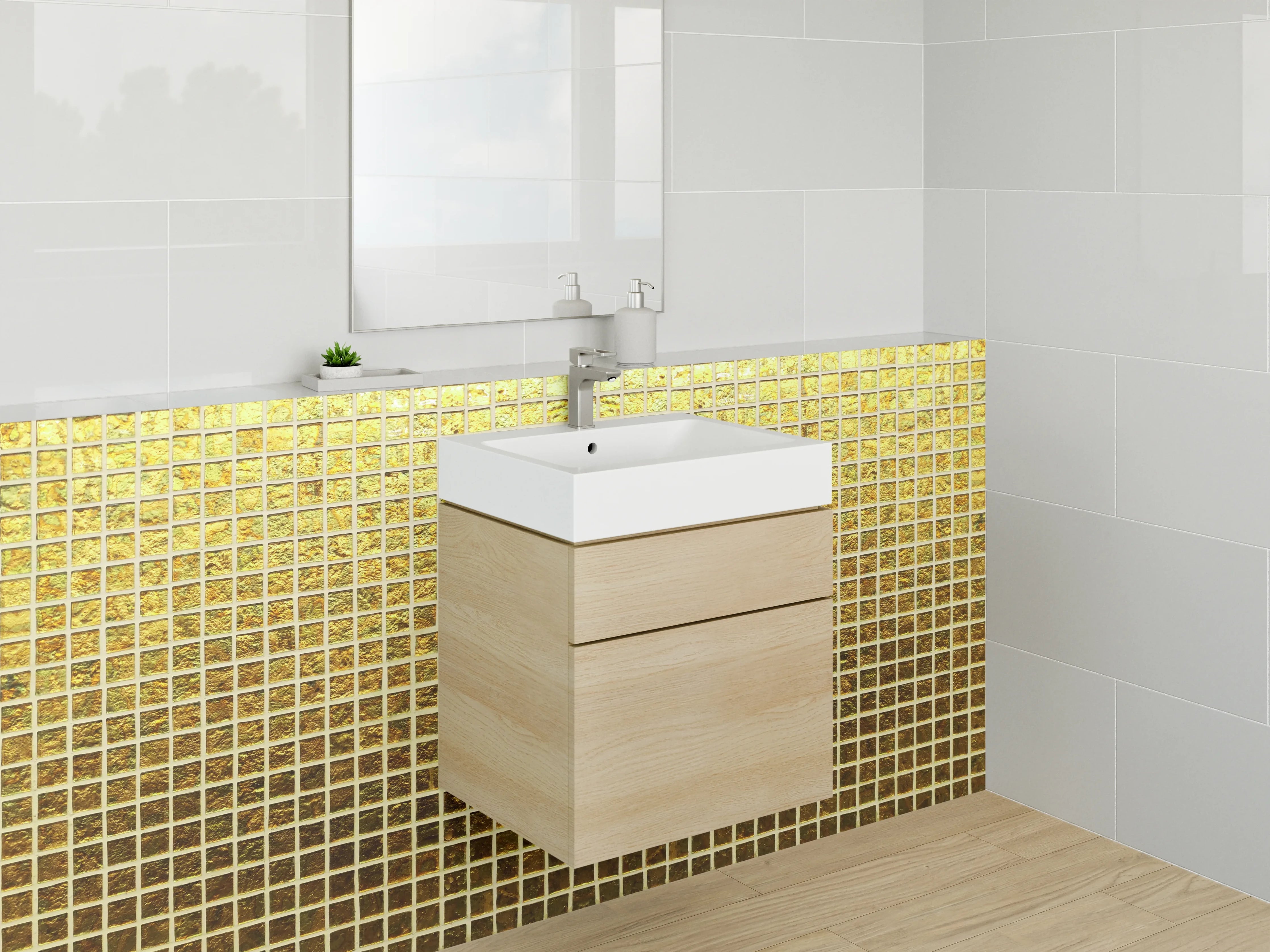 Waschbecken-Rückwand - Goldene Metallgitter-Optik für Rückwände