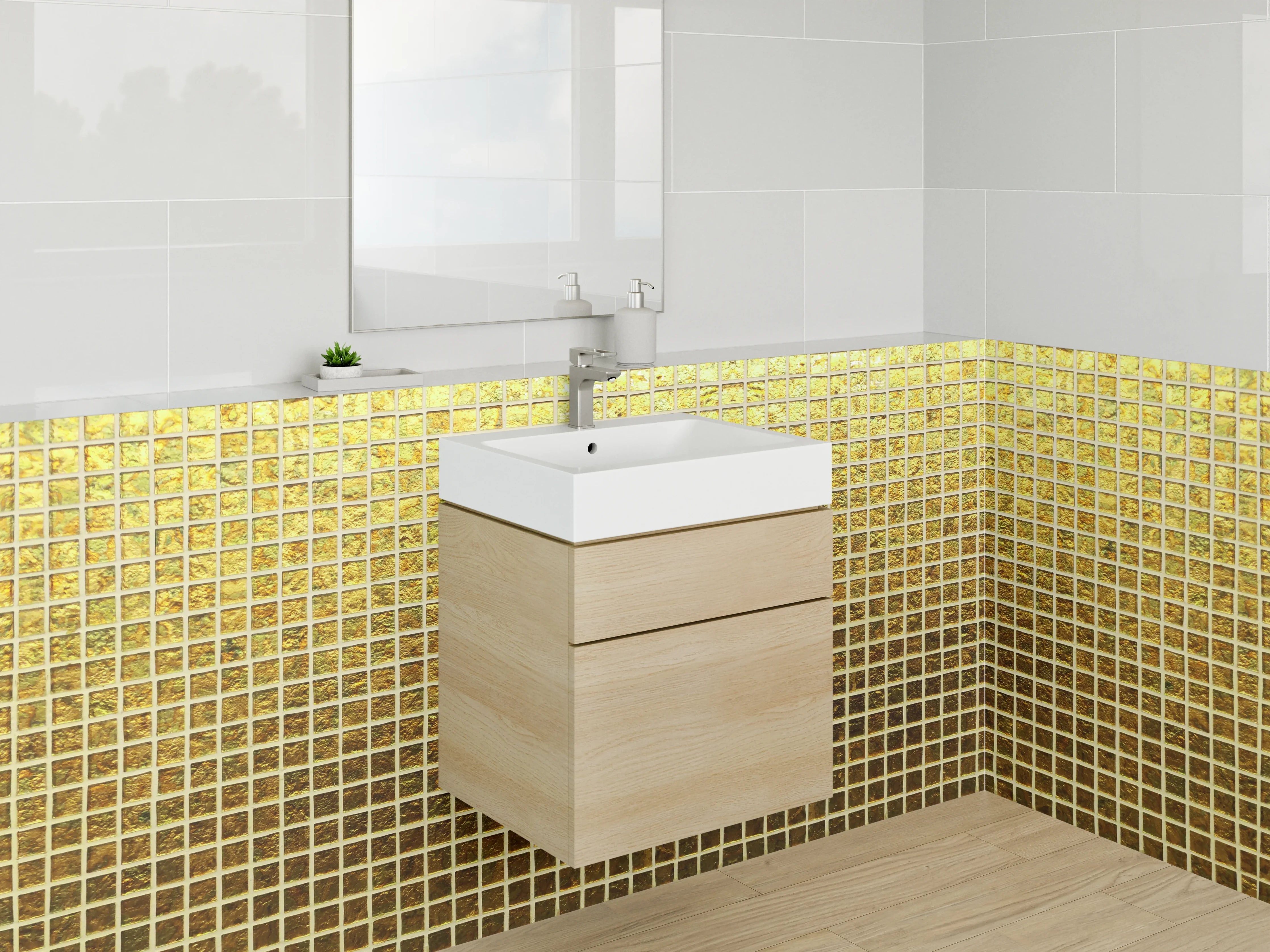 Waschbecken-Rückwand - Goldene Metallgitter-Optik für Rückwände