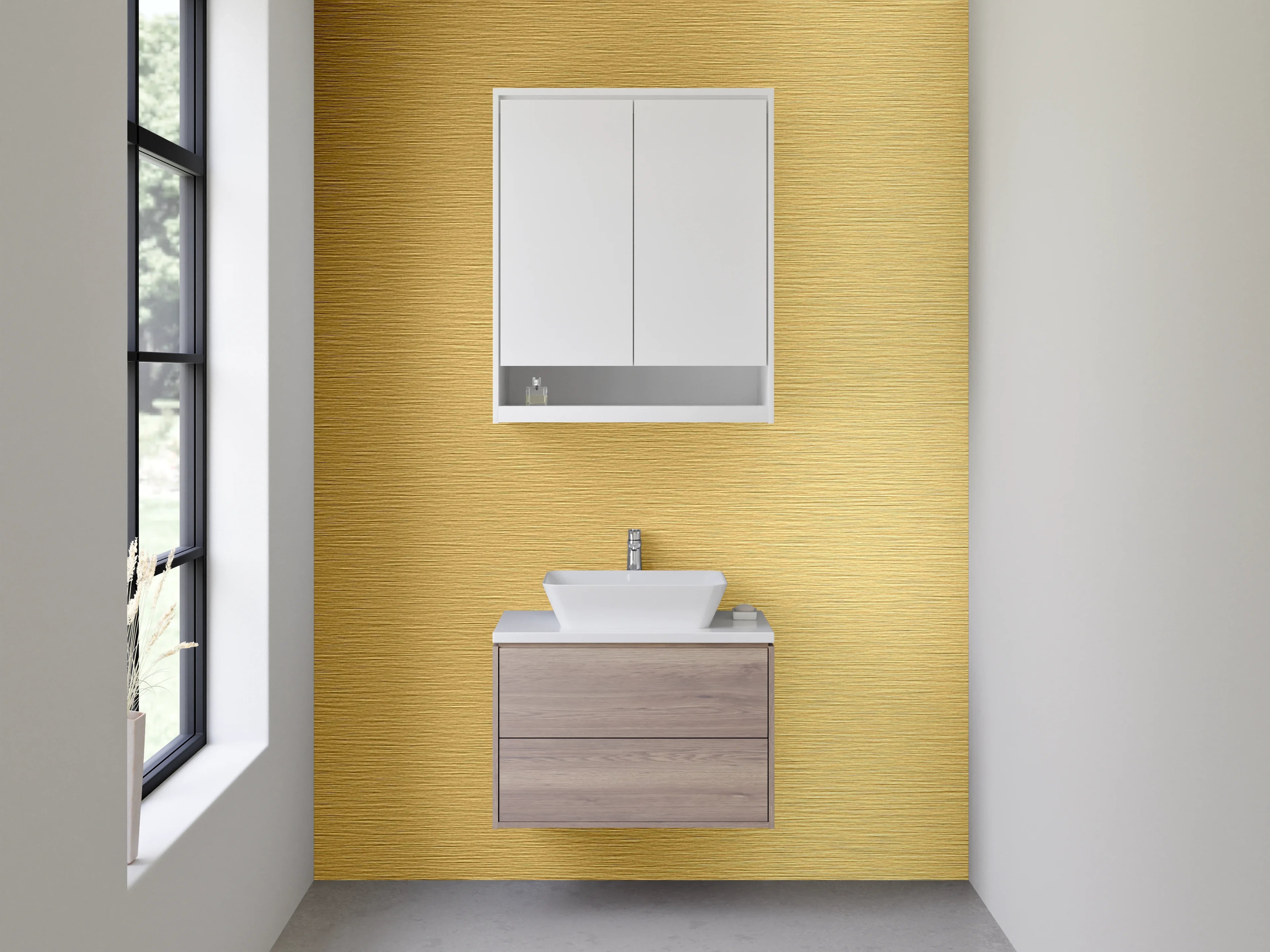 Waschbecken-Rückwand - Goldene Metallic-Oberfläche elegant gebürstet