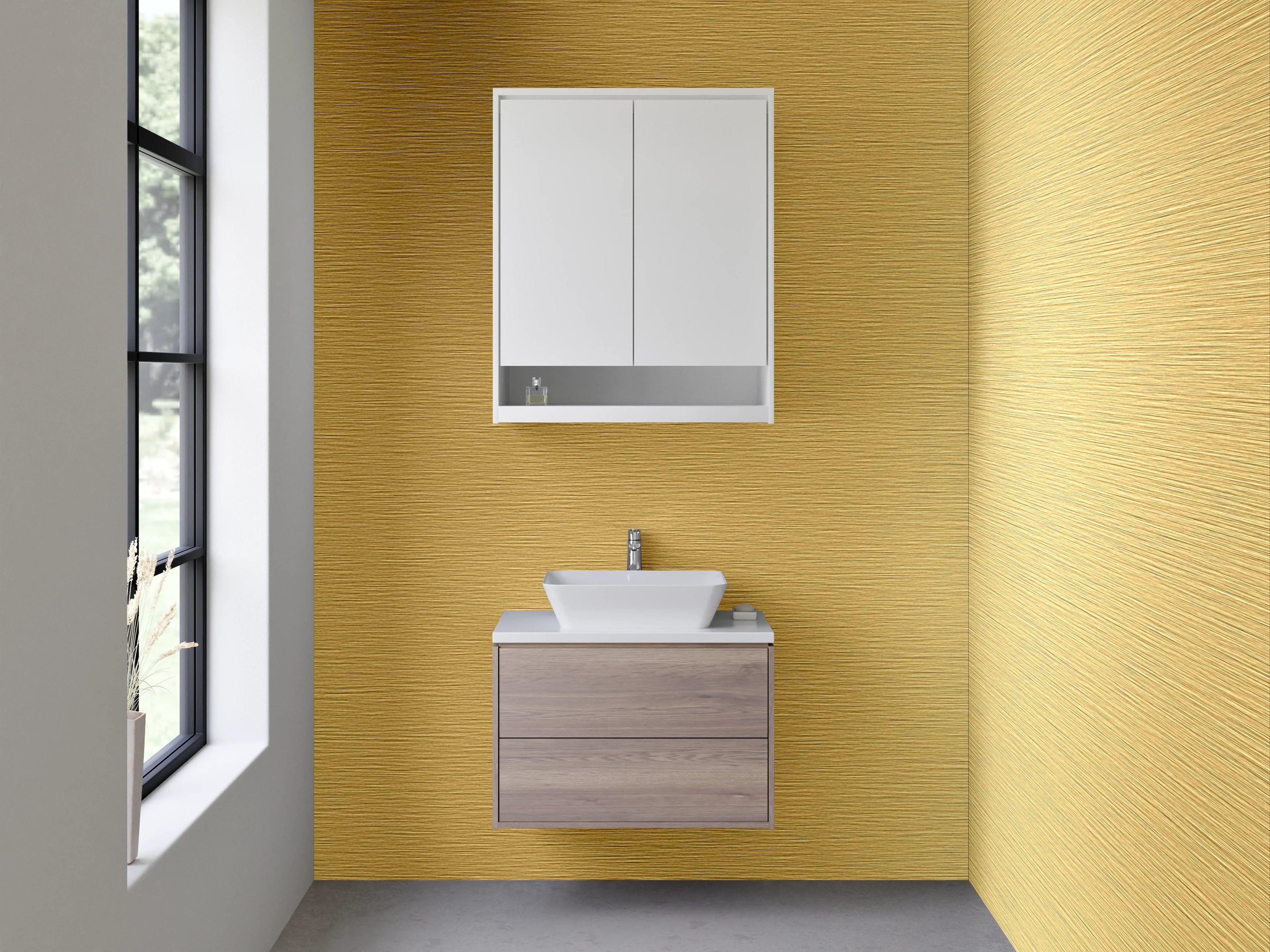 Waschbecken-Rückwand - Goldene Metallic-Oberfläche elegant gebürstet