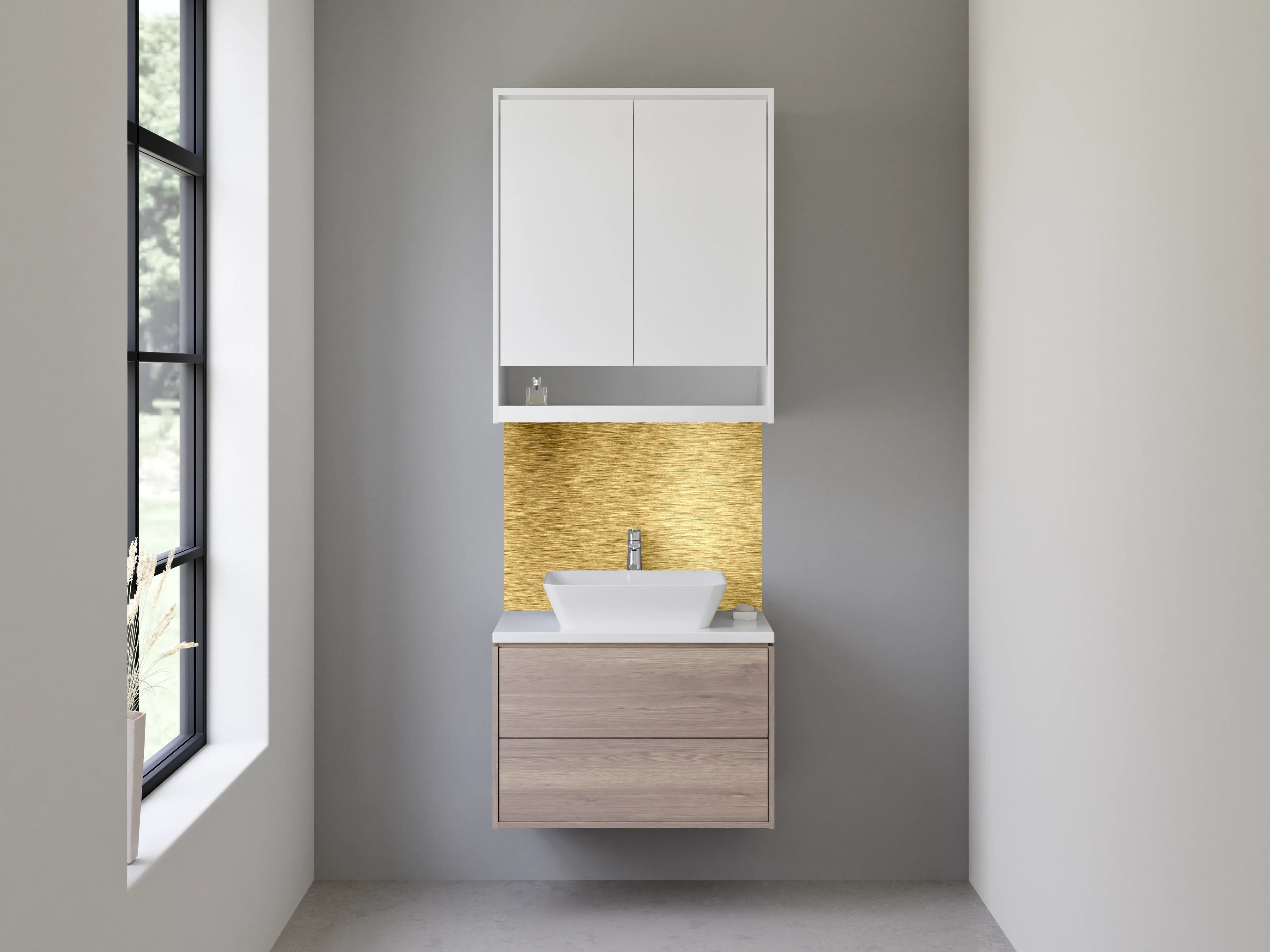 Waschbecken-Rückwand - Goldene Metallic-Oberfläche elegant gebürstet